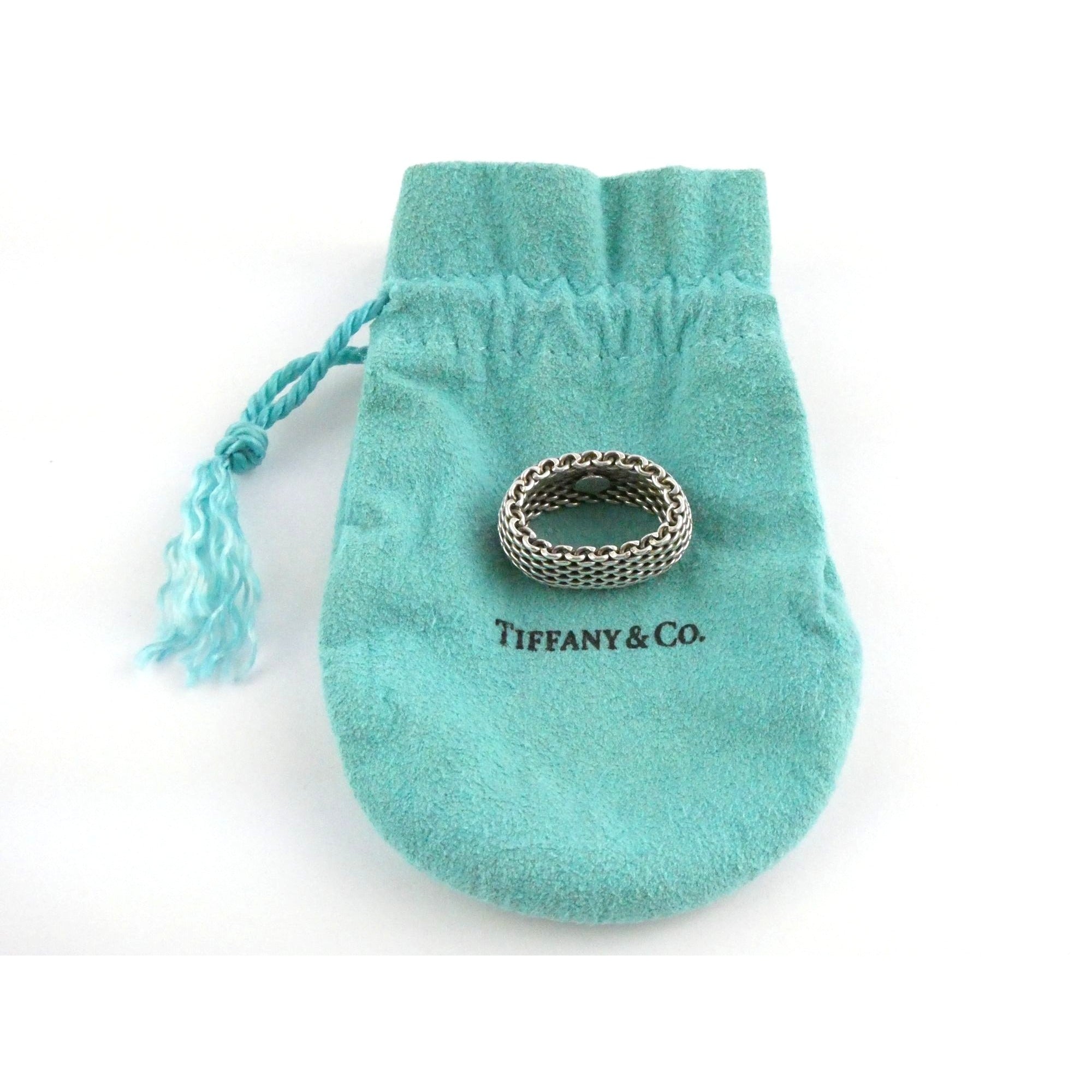 Tiffany and Co Somerset Mesh Sterling Silver Weave Ring Size 6 with Pouch 9g