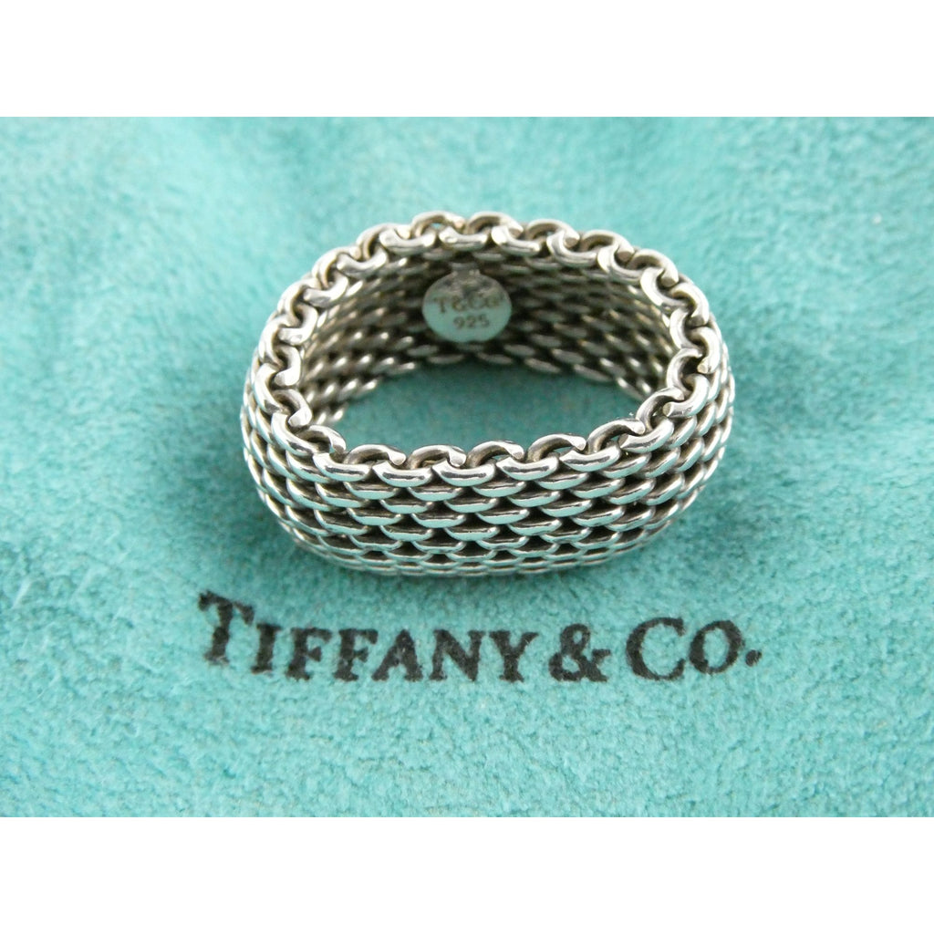 Tiffany and Co Somerset Mesh Sterling Silver Weave Ring Size 6 with Pouch 9g