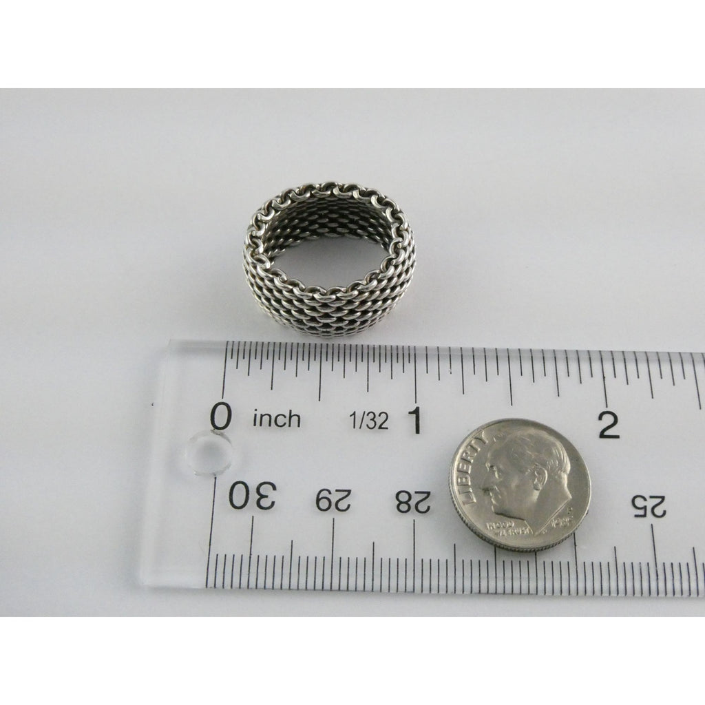 Tiffany and Co Somerset Mesh Sterling Silver Weave Ring Size 6 with Pouch 9g