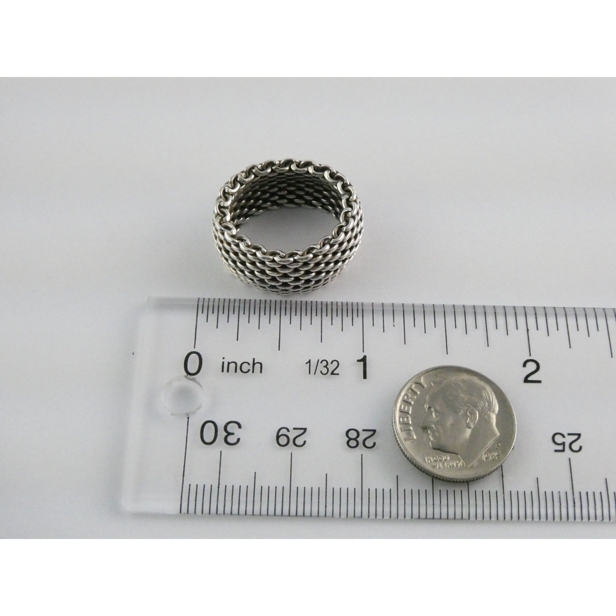 Tiffany and Co Somerset Mesh Sterling Silver Weave Ring Size 6 with Pouch 9g