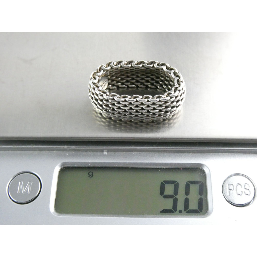 Tiffany and Co Somerset Mesh Sterling Silver Weave Ring Size 6 with Pouch 9g