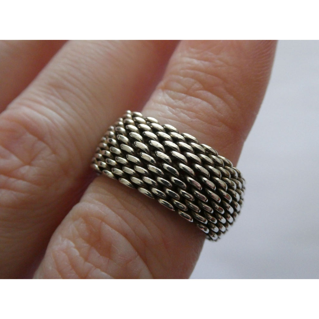 Tiffany and Co Somerset Mesh Sterling Silver Weave Ring Size 6 with Pouch 9g