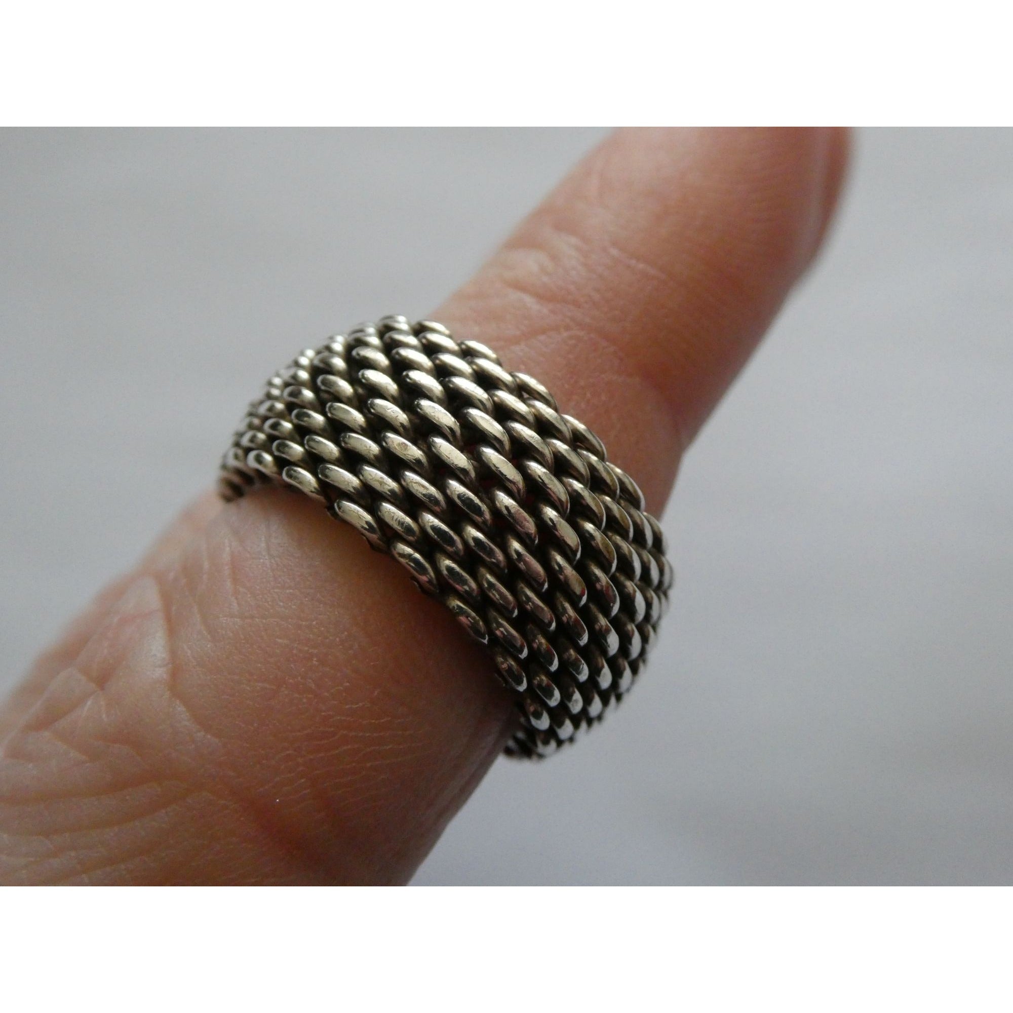 Tiffany and Co Somerset Mesh Sterling Silver Weave Ring Size 6 with Pouch 9g