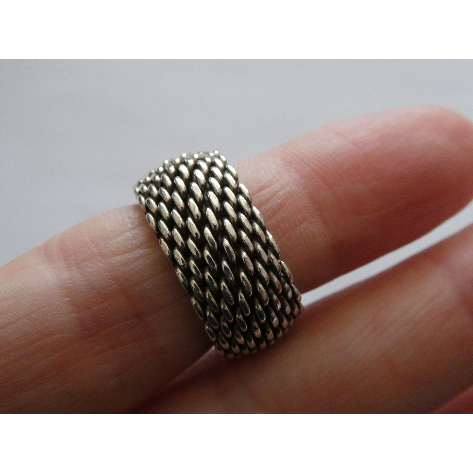 Tiffany and Co Somerset Mesh Sterling Silver Weave Ring Size 6 with Pouch 9g