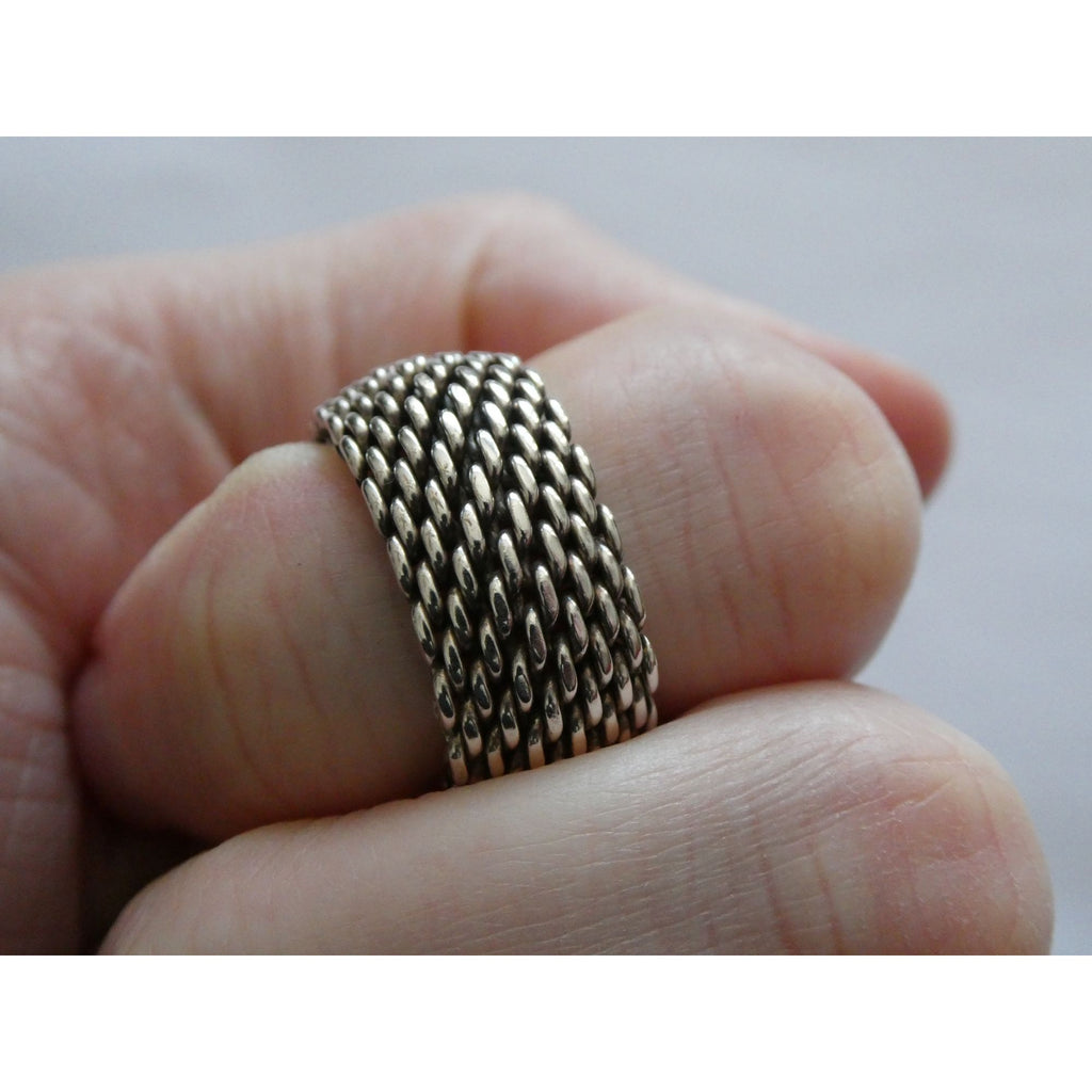 Tiffany and Co Somerset Mesh Sterling Silver Weave Ring Size 6 with Pouch 9g