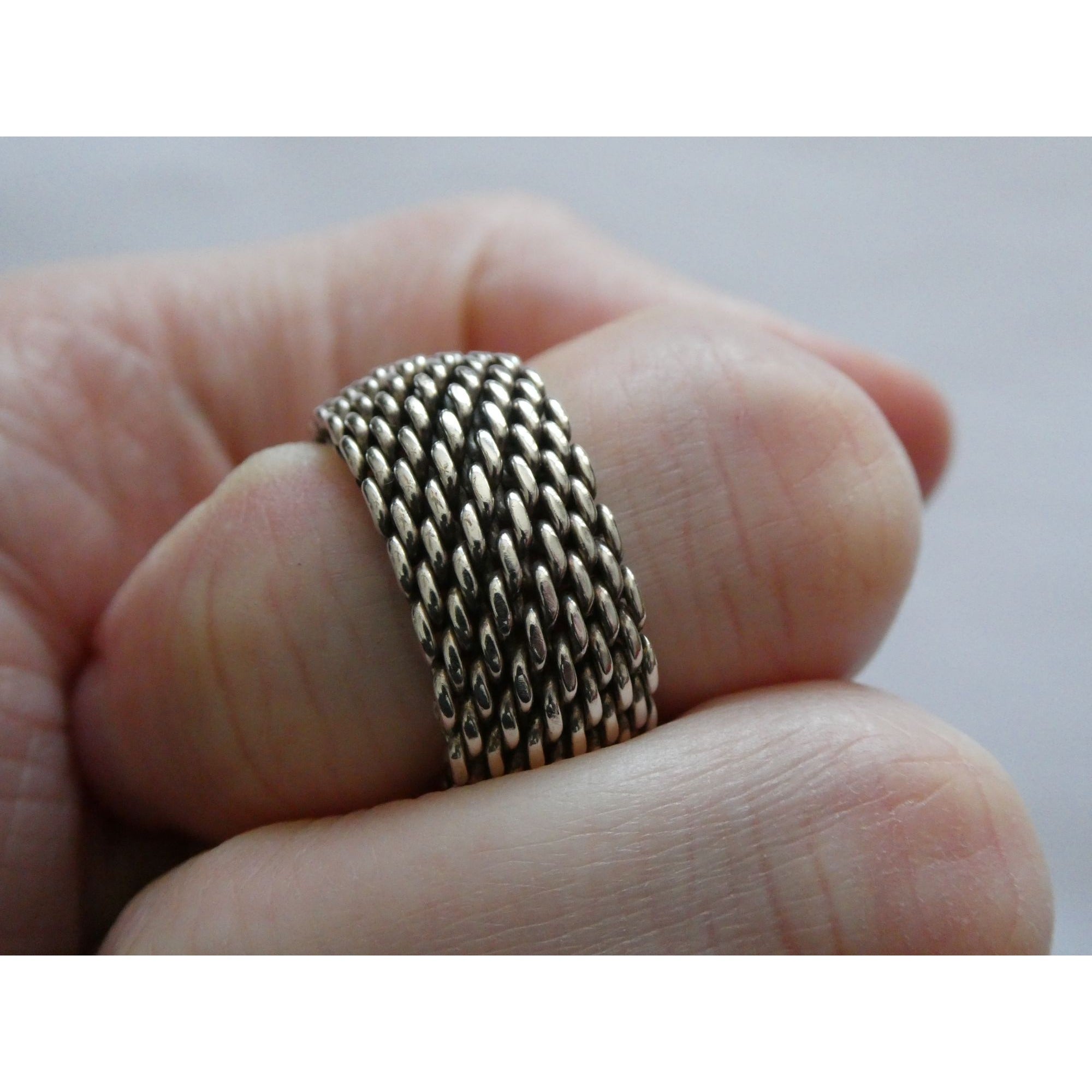 Tiffany and Co Somerset Mesh Sterling Silver Weave Ring Size 6 with Pouch 9g
