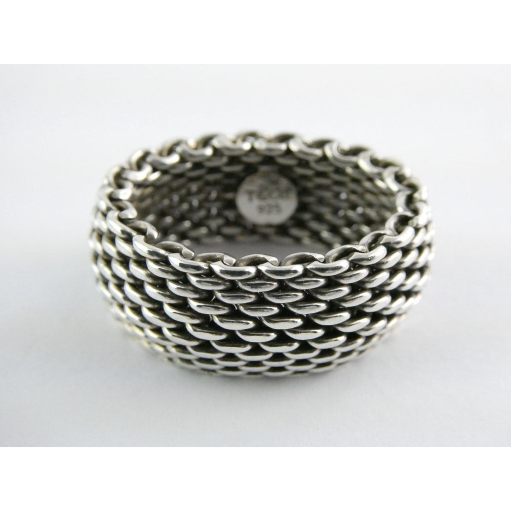 Tiffany and Co Somerset Mesh Sterling Silver Weave Ring Size 6 with Pouch 9g