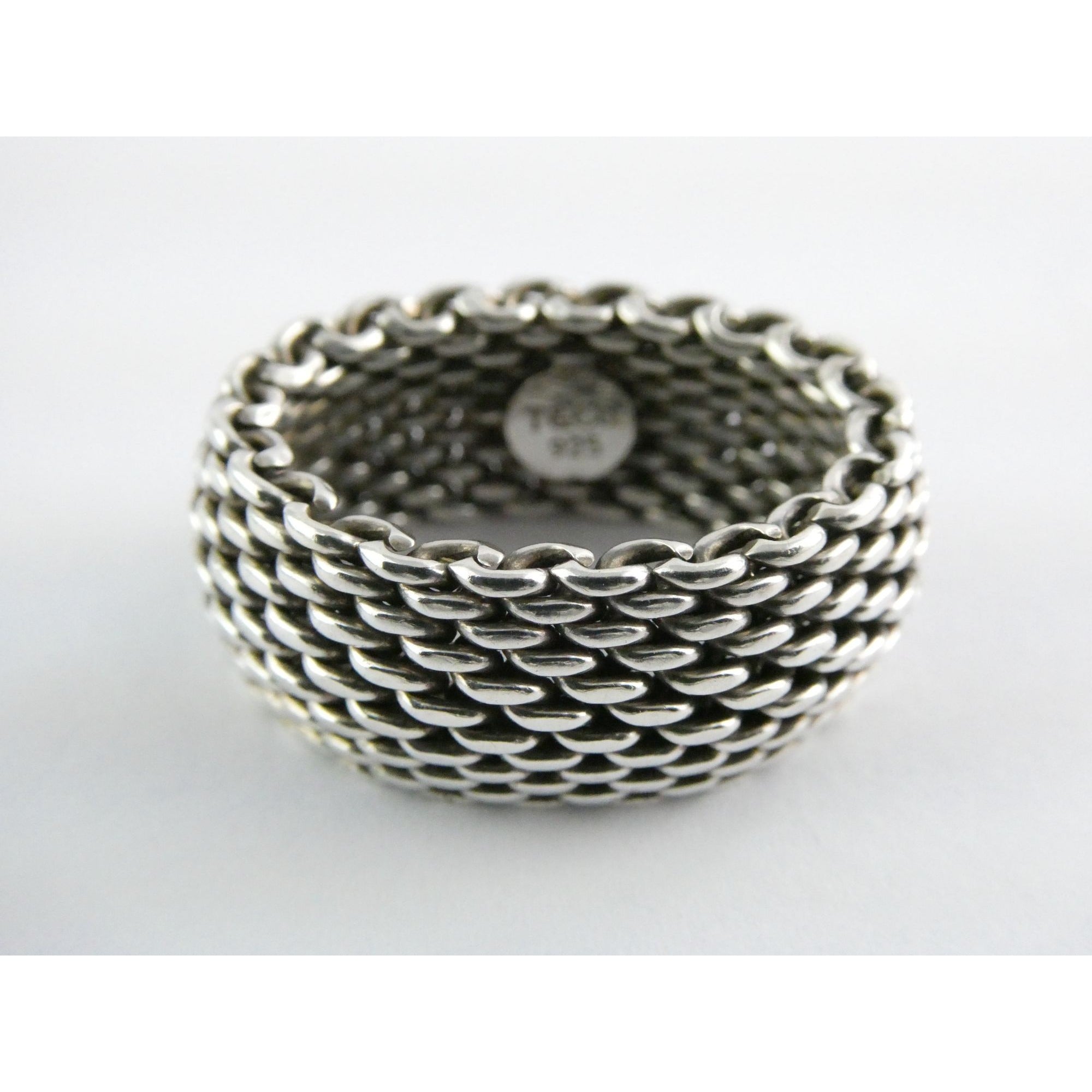 Tiffany and Co Somerset Mesh Sterling Silver Weave Ring Size 6 with Pouch 9g