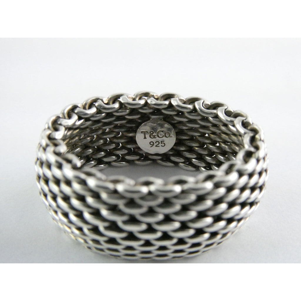 Tiffany and Co Somerset Mesh Sterling Silver Weave Ring Size 6 with Pouch 9g