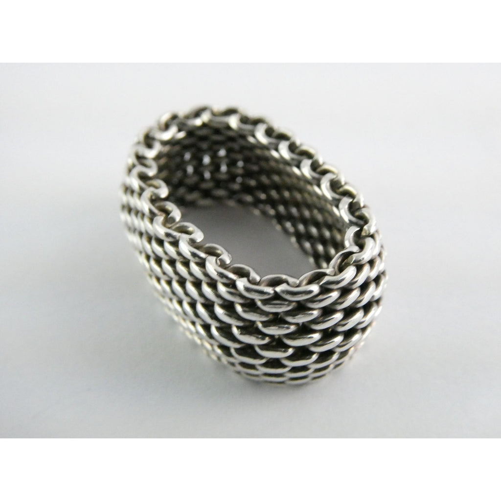 Tiffany and Co Somerset Mesh Sterling Silver Weave Ring Size 6 with Pouch 9g