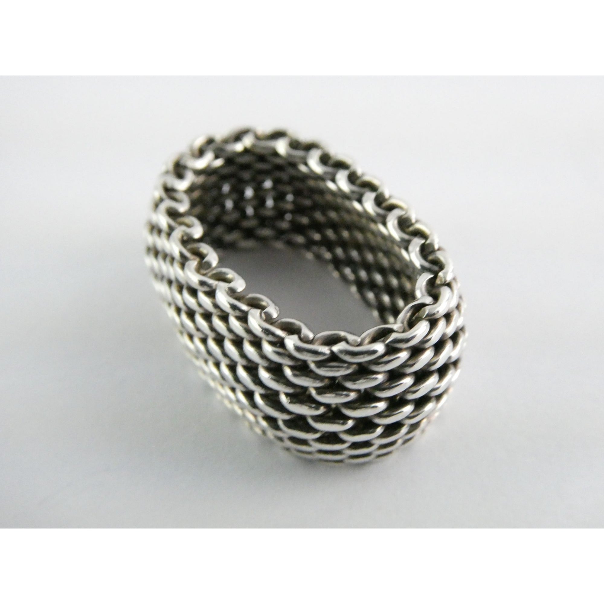 Tiffany and Co Somerset Mesh Sterling Silver Weave Ring Size 6 with Pouch 9g