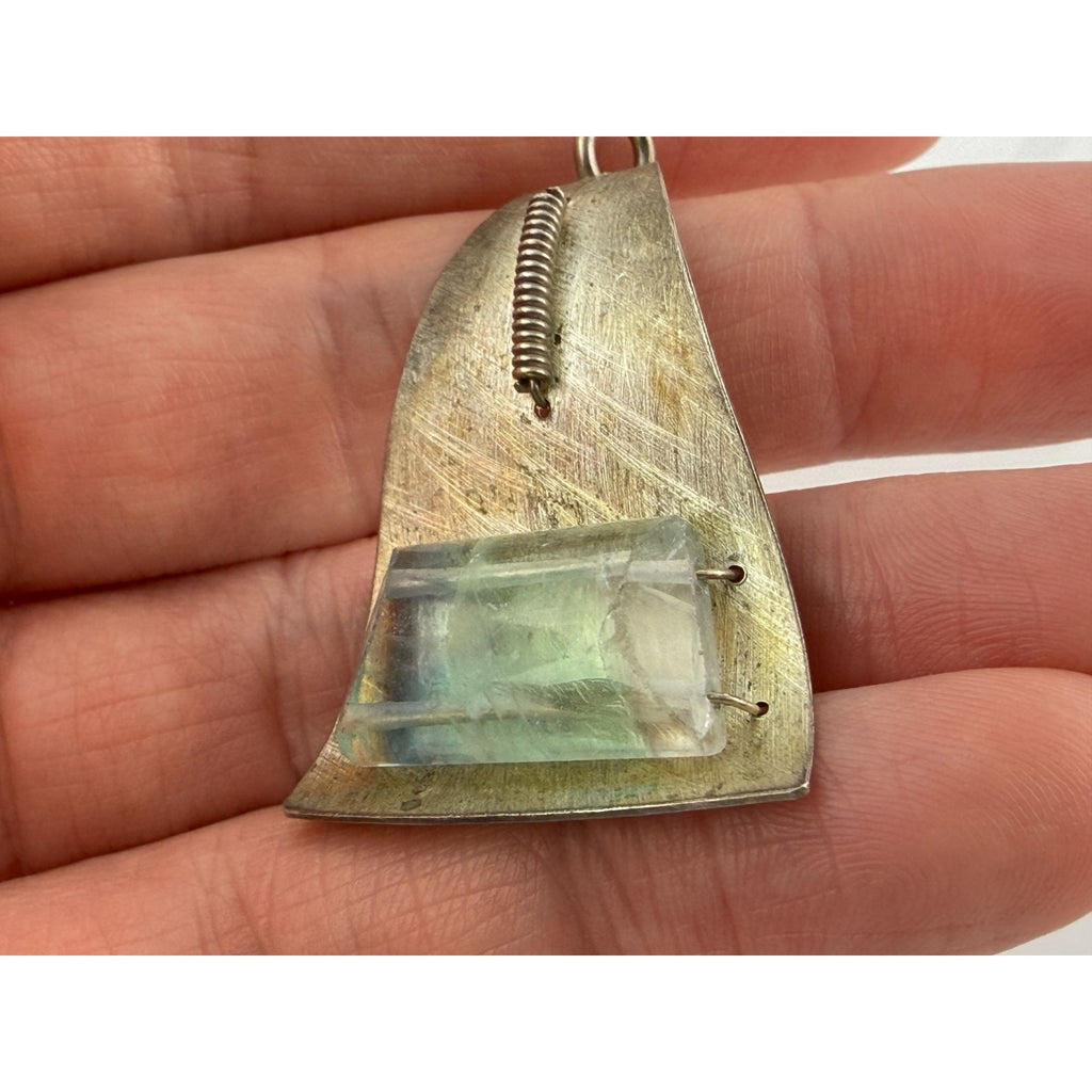 Vintage Unmarked Sterling Silver Gradient Blue Topaz Artisan Pendant 8.8g 1.75In