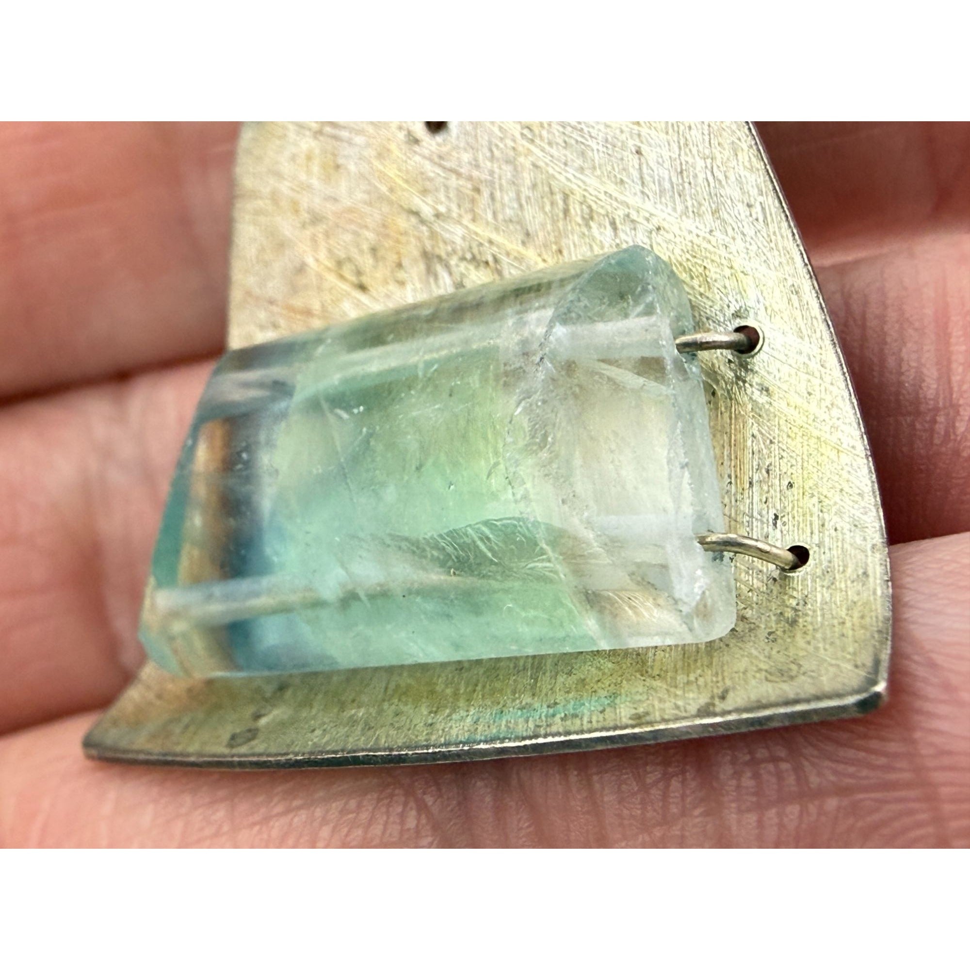 Vintage Unmarked Sterling Silver Gradient Blue Topaz Artisan Pendant 8.8g 1.75In