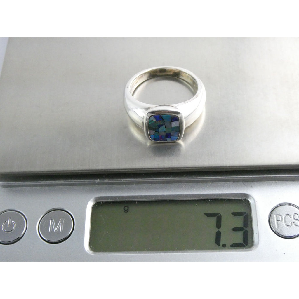 Sterling Silver Blue Opal Mosaic Inlay Ring Size 8 Weighs 7.3g 925