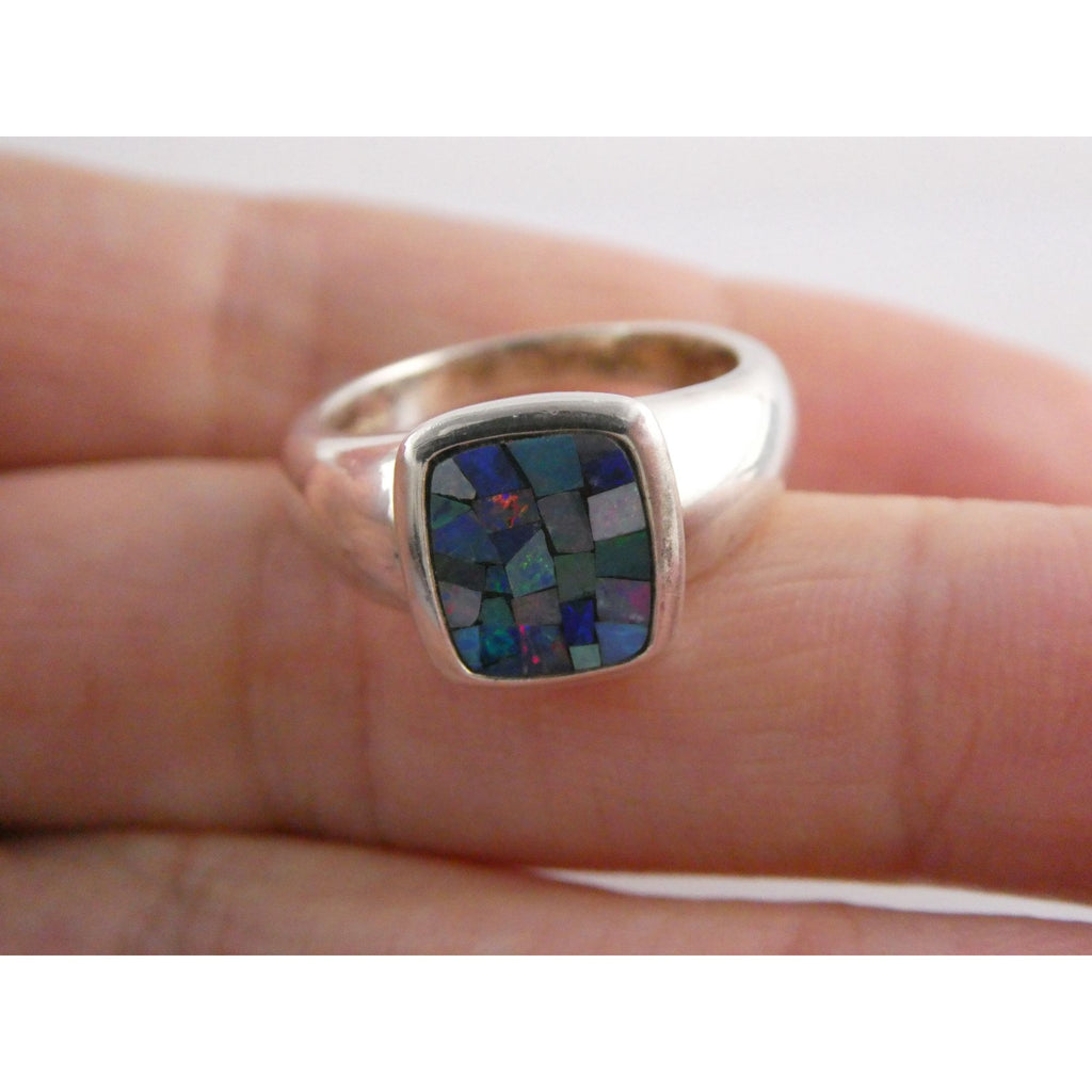 Sterling Silver Blue Opal Mosaic Inlay Ring Size 8 Weighs 7.3g 925
