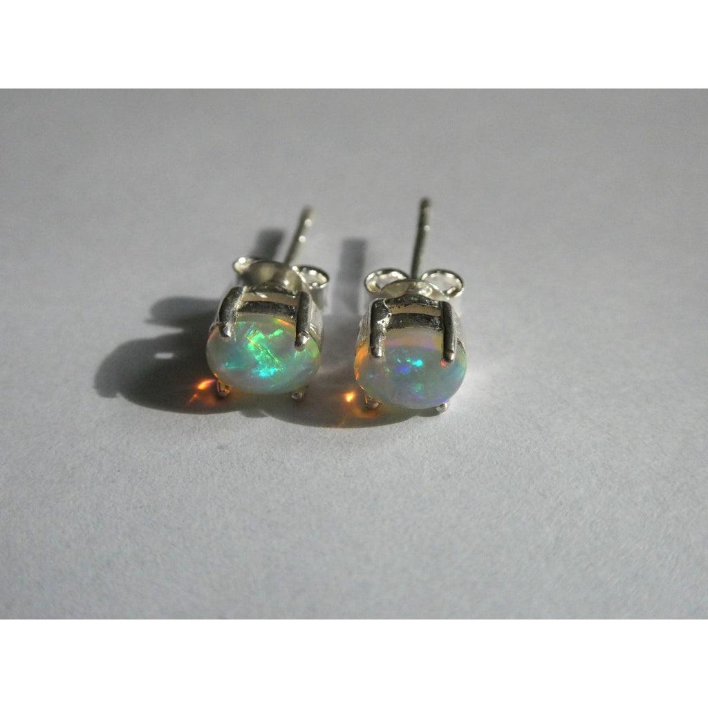 Sterling Silver Ethiopian Opal Oval Cabochon Earrings 6mm Length NEW and UNUSED