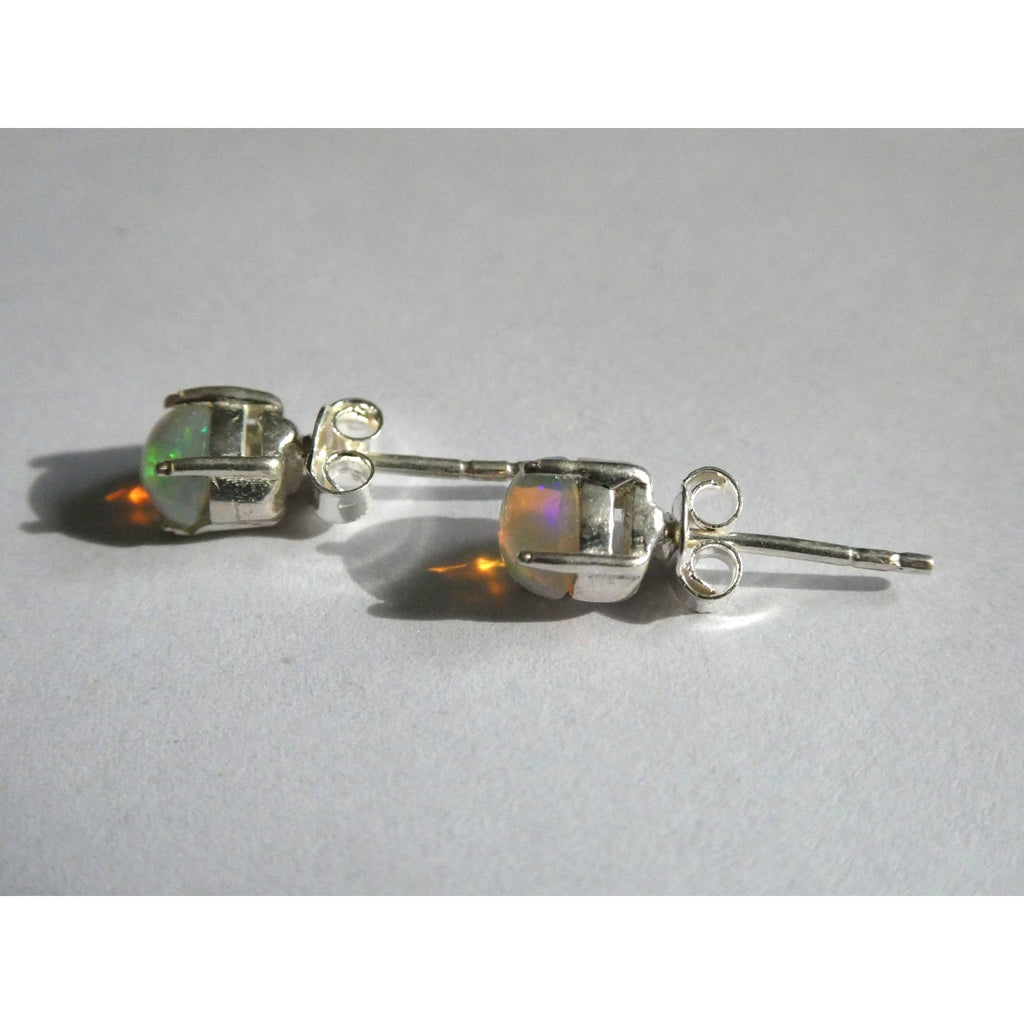 Sterling Silver Ethiopian Opal Oval Cabochon Earrings 6mm Length NEW and UNUSED