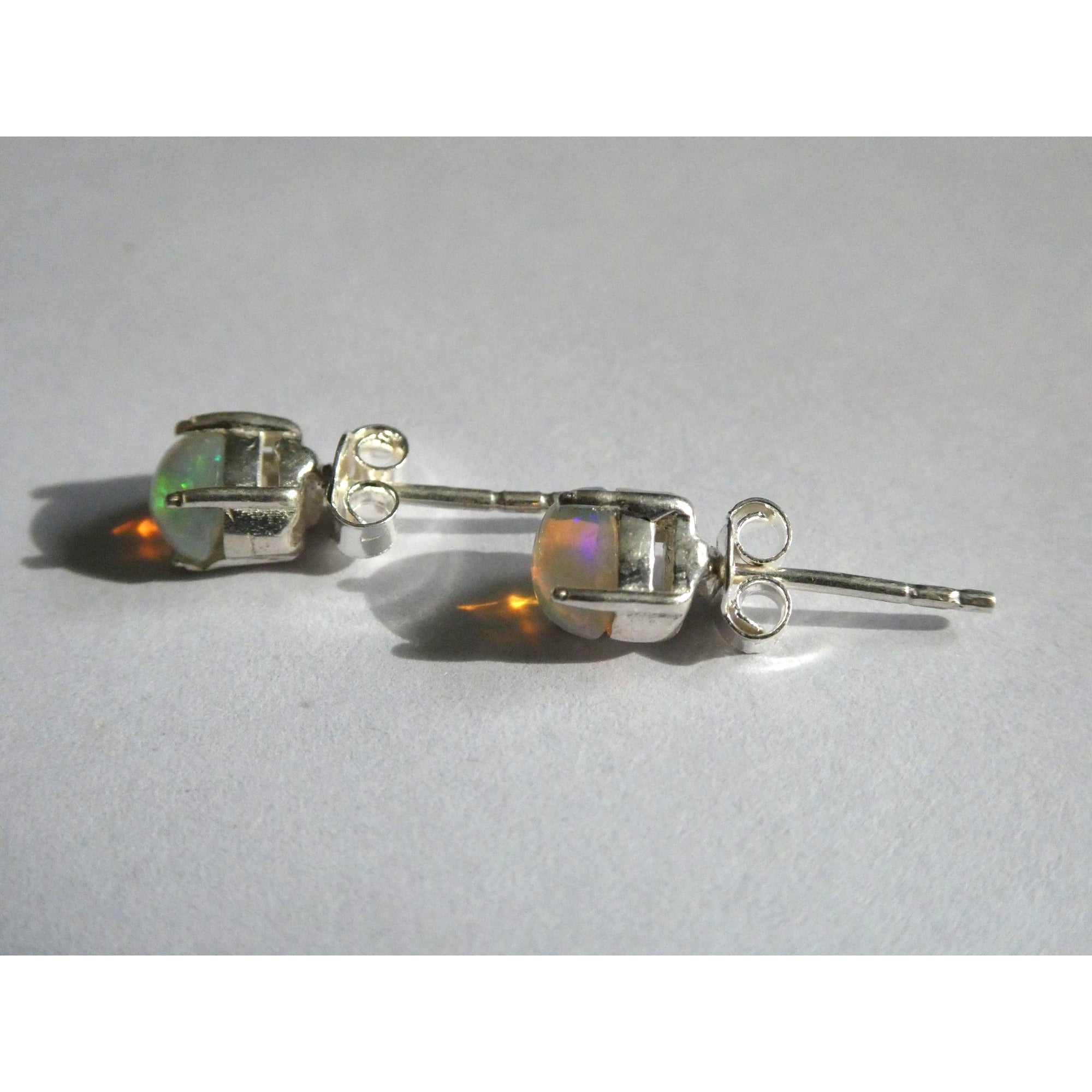 Sterling Silver Ethiopian Opal Oval Cabochon Earrings 6mm Length NEW and UNUSED