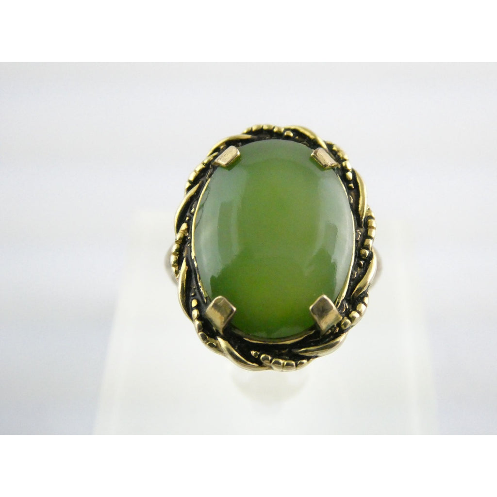 Vintage Clark and Coombs 10k Gold Fill Metal and Green Jade Ring Size 5 4.1g