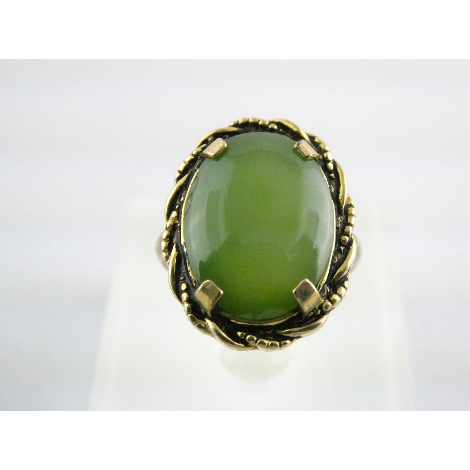 Vintage Clark and Coombs 10k Gold Fill Metal and Green Jade Ring Size 5 4.1g