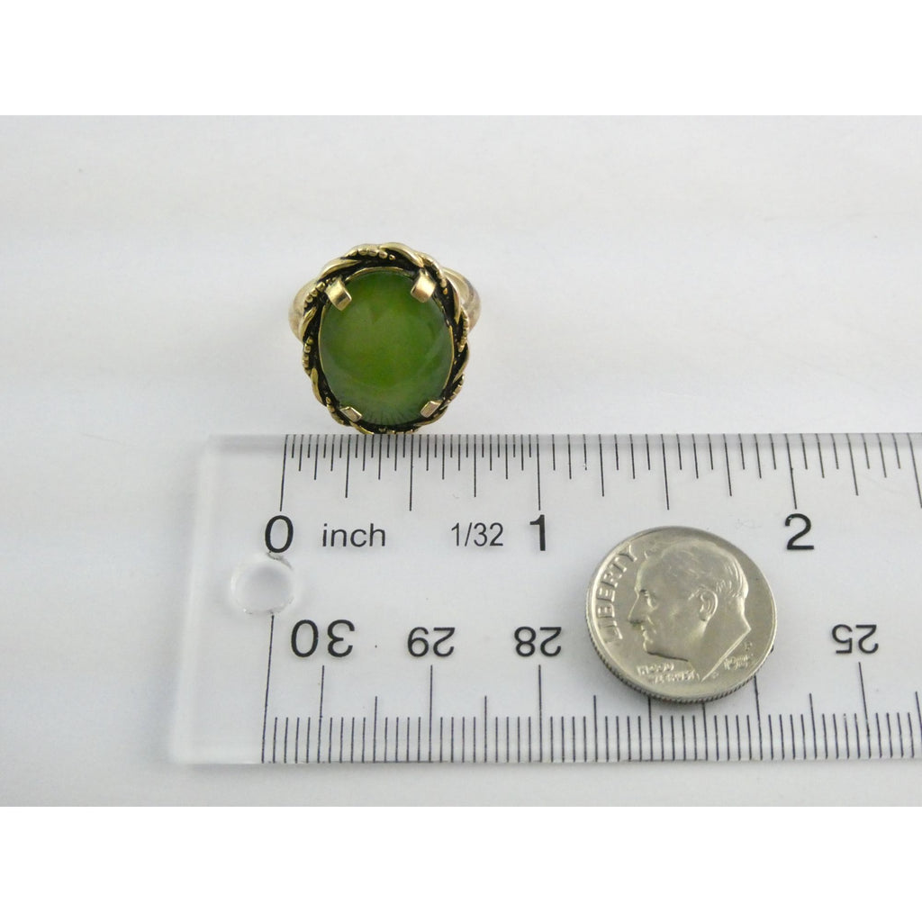Vintage Clark and Coombs 10k Gold Fill Metal and Green Jade Ring Size 5 4.1g