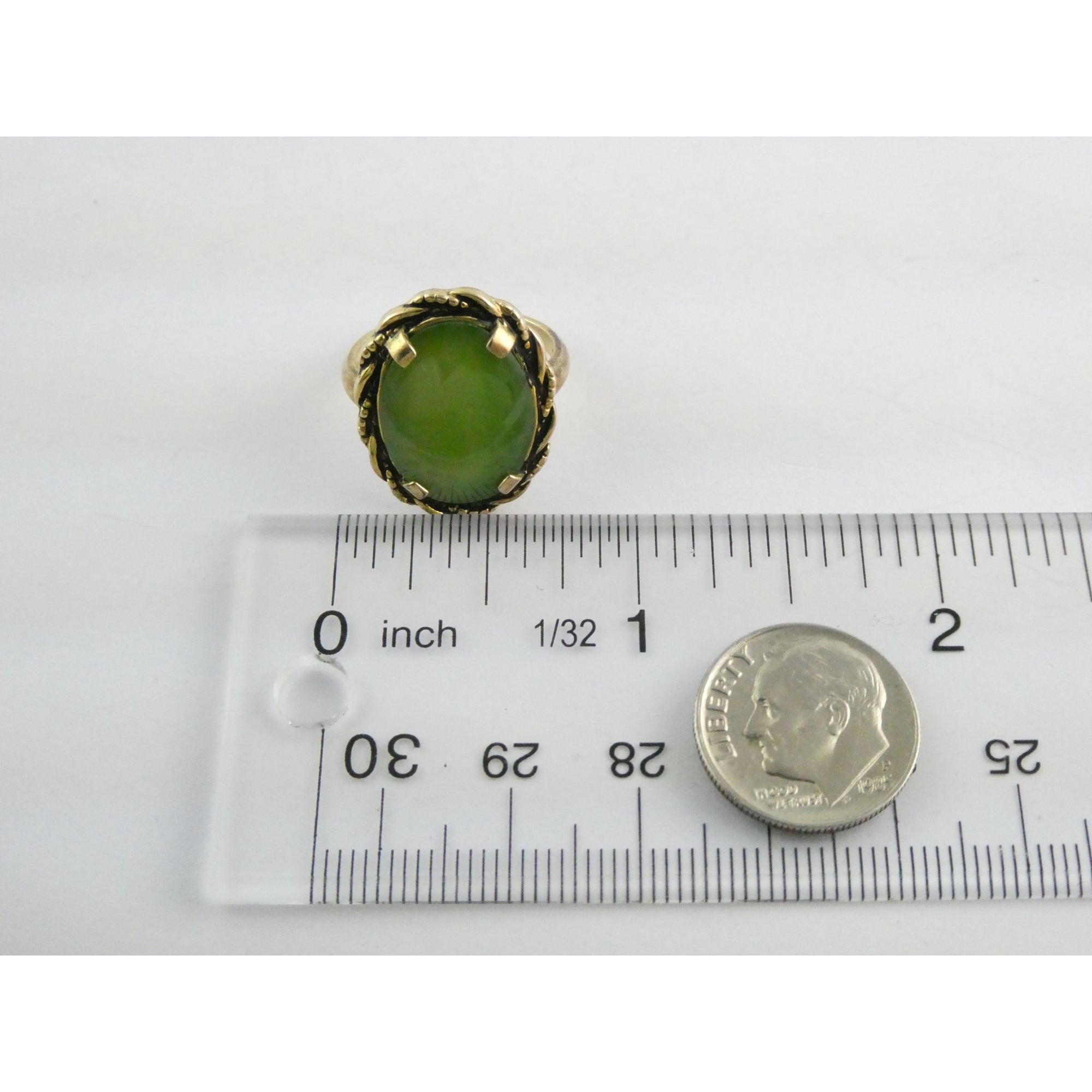 Vintage Clark and Coombs 10k Gold Fill Metal and Green Jade Ring Size 5 4.1g