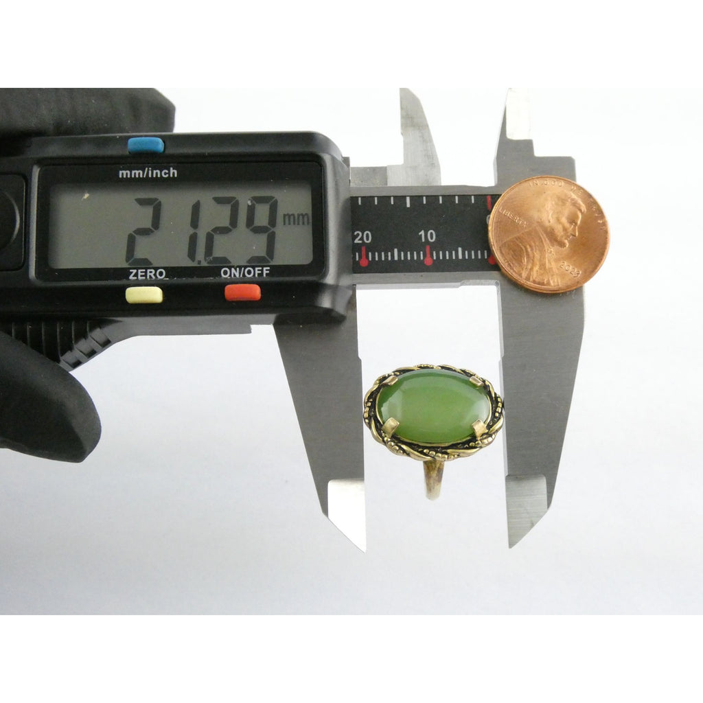 Vintage Clark and Coombs 10k Gold Fill Metal and Green Jade Ring Size 5 4.1g