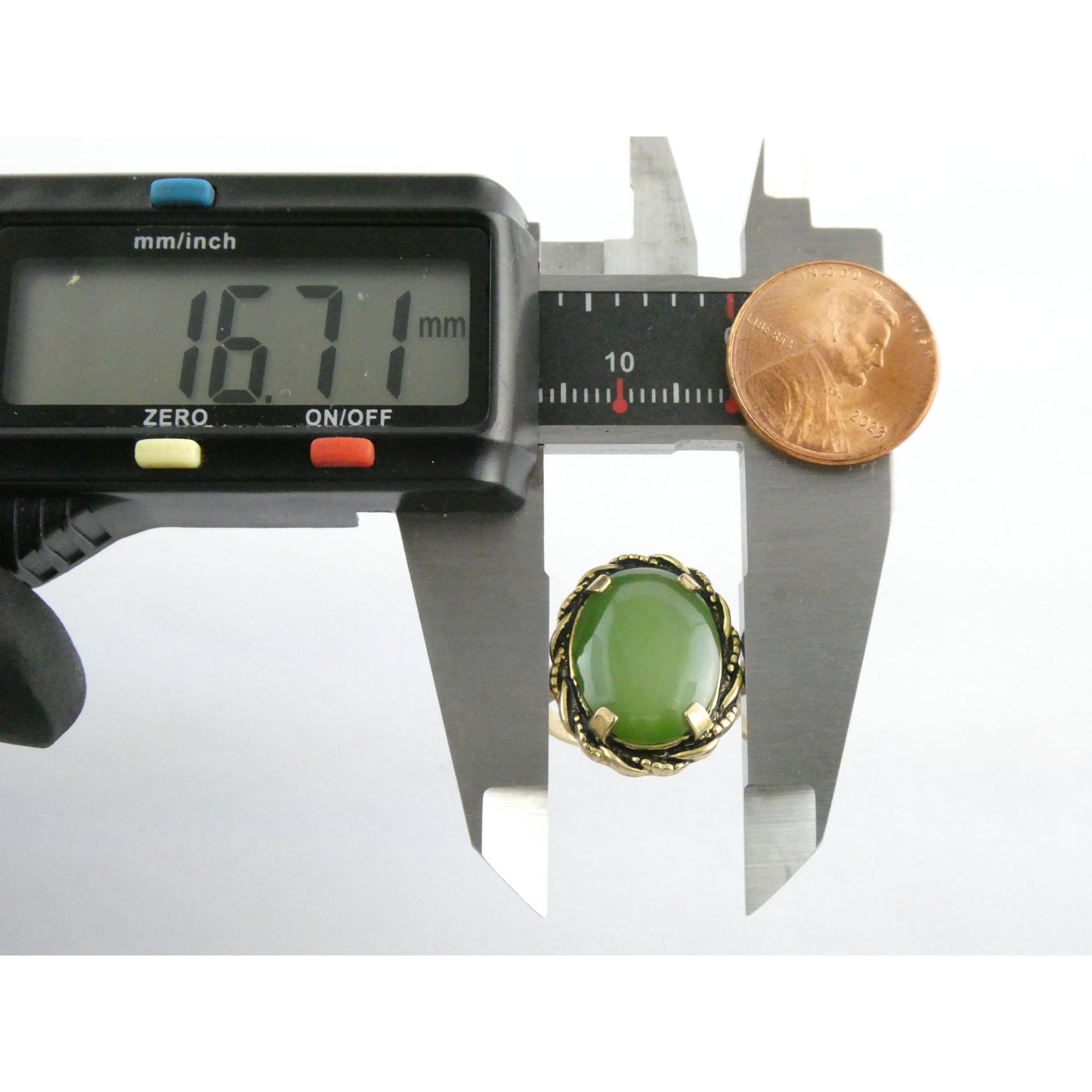 Vintage Clark and Coombs 10k Gold Fill Metal and Green Jade Ring Size 5 4.1g