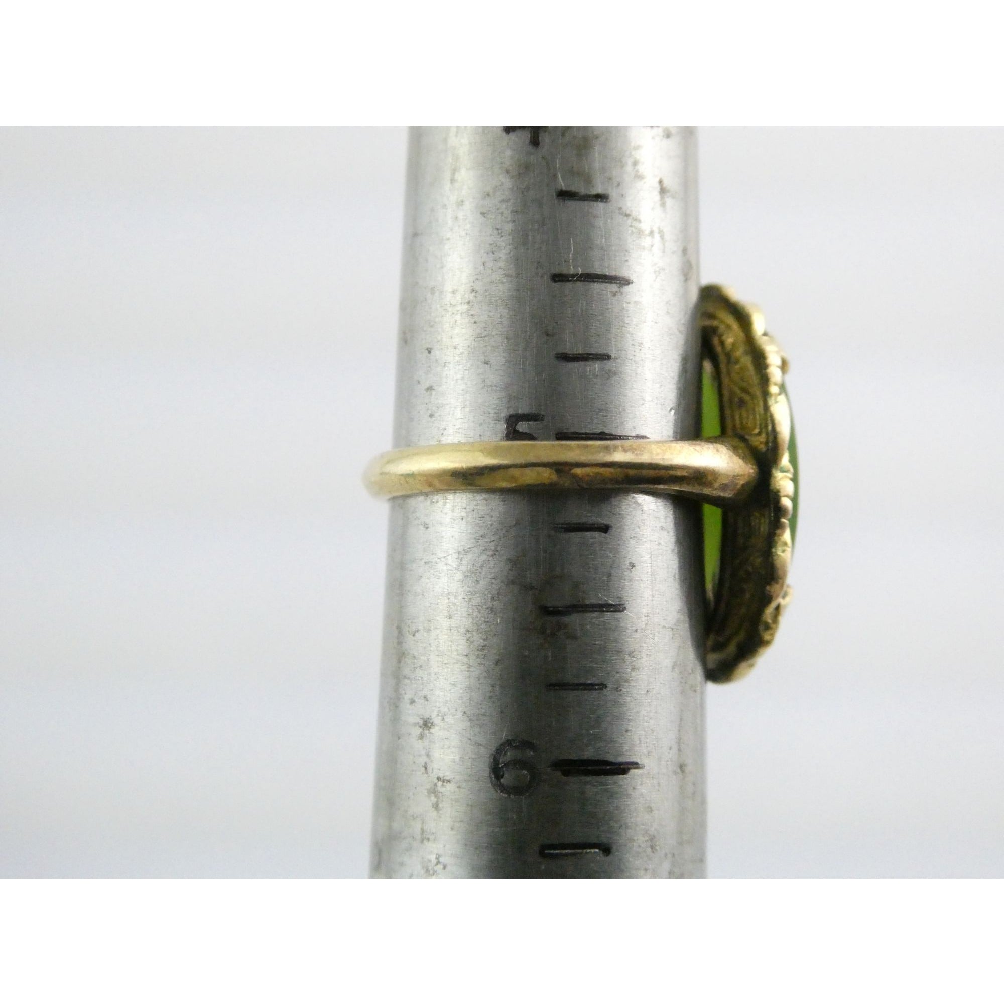 Vintage Clark and Coombs 10k Gold Fill Metal and Green Jade Ring Size 5 4.1g