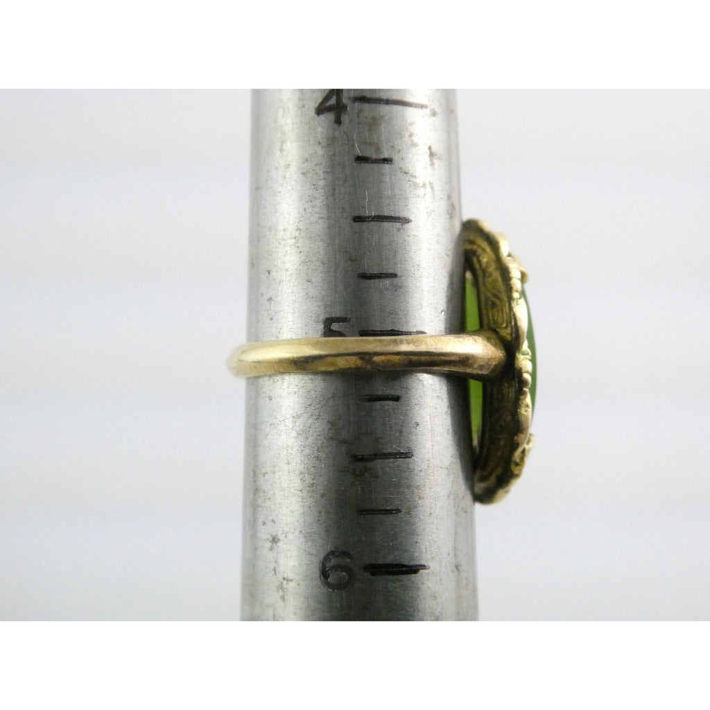 Vintage Clark and Coombs 10k Gold Fill Metal and Green Jade Ring Size 5 4.1g