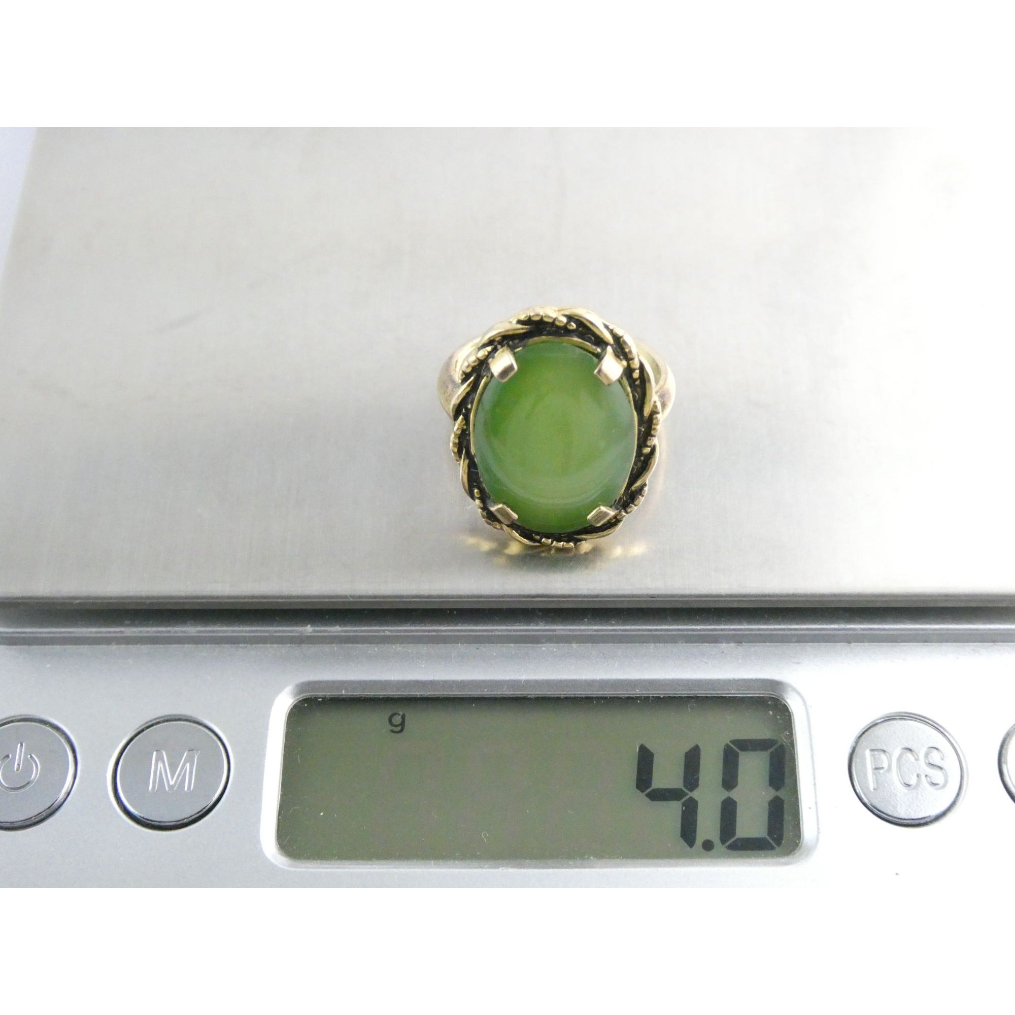 Vintage Clark and Coombs 10k Gold Fill Metal and Green Jade Ring Size 5 4.1g