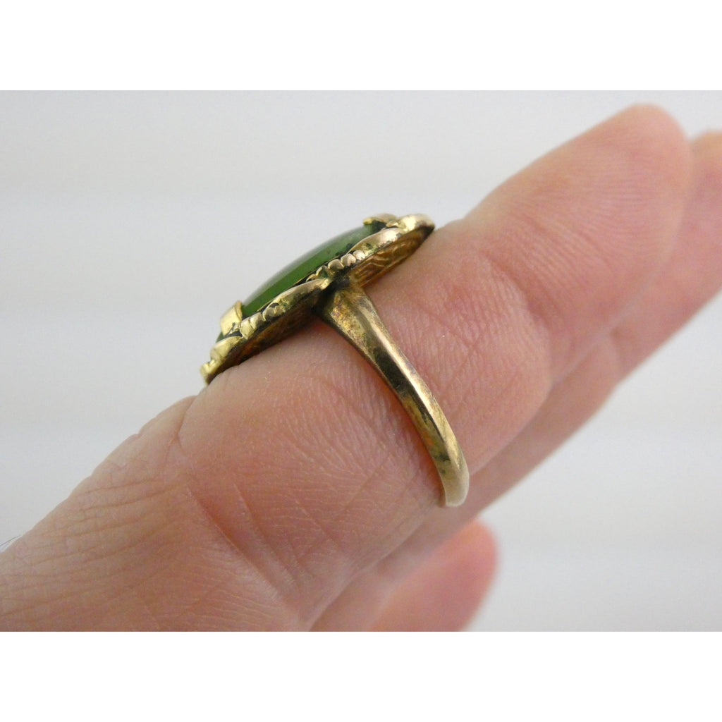 Vintage Clark and Coombs 10k Gold Fill Metal and Green Jade Ring Size 5 4.1g