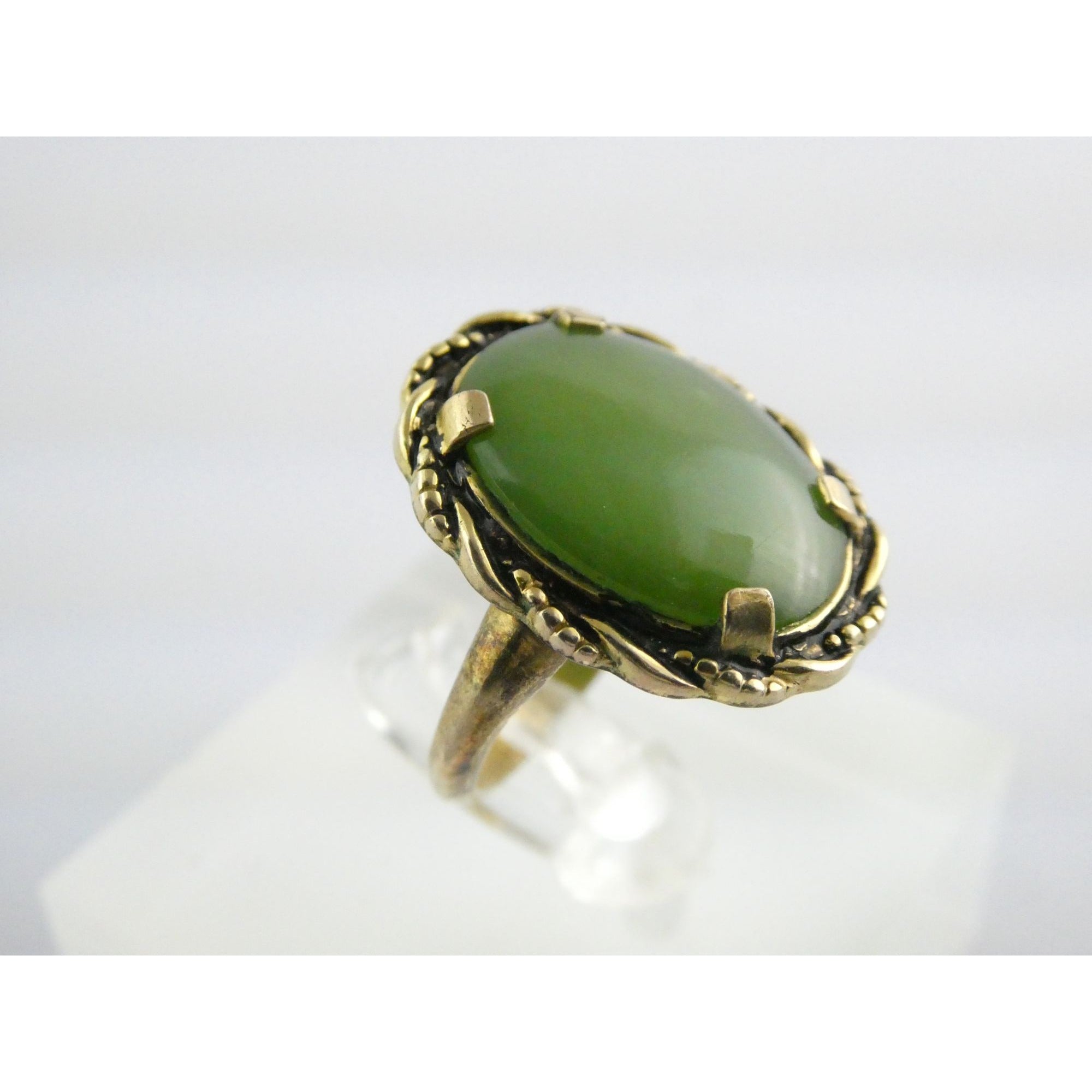 Vintage Clark and Coombs 10k Gold Fill Metal and Green Jade Ring Size 5 4.1g