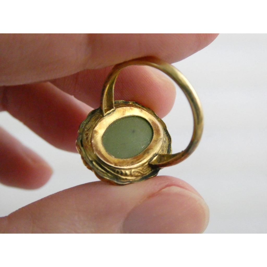 Vintage Clark and Coombs 10k Gold Fill Metal and Green Jade Ring Size 5 4.1g