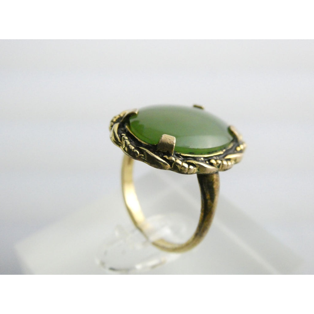 Vintage Clark and Coombs 10k Gold Fill Metal and Green Jade Ring Size 5 4.1g