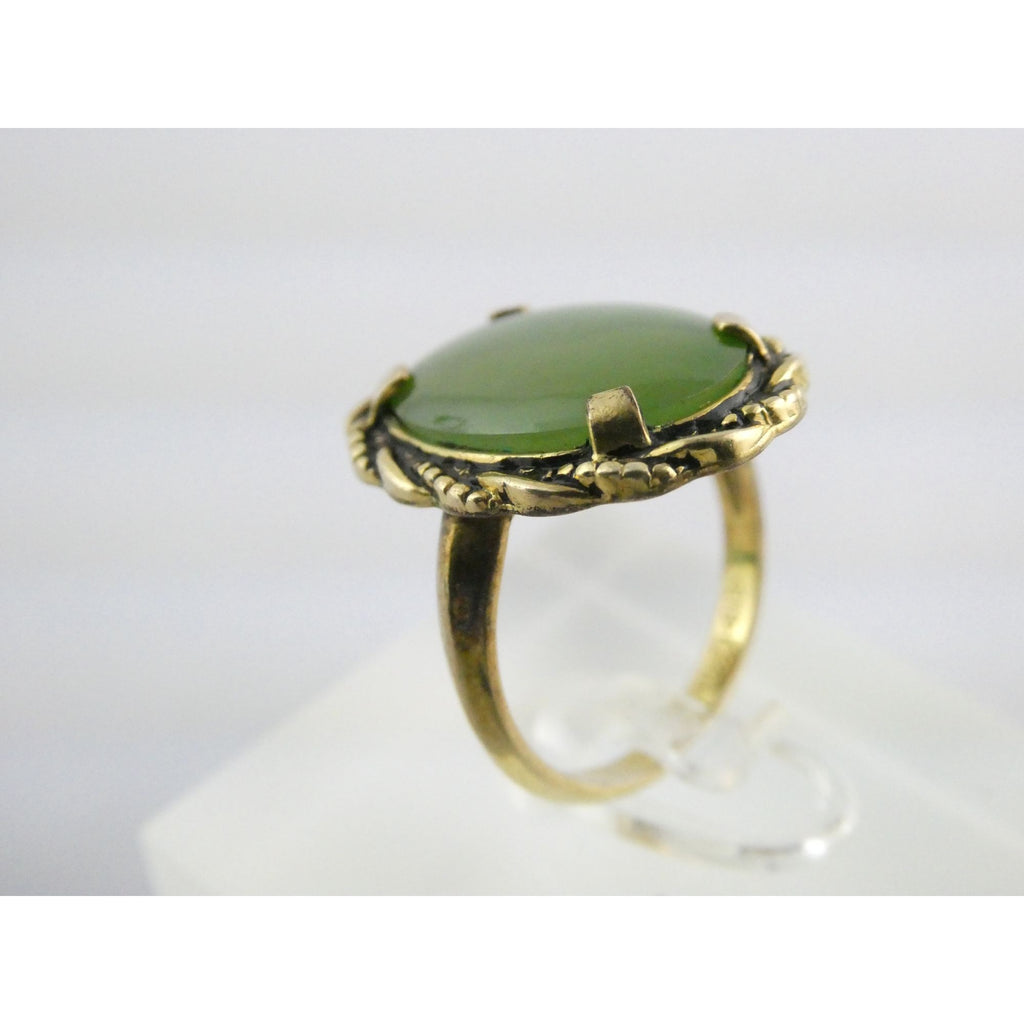 Vintage Clark and Coombs 10k Gold Fill Metal and Green Jade Ring Size 5 4.1g