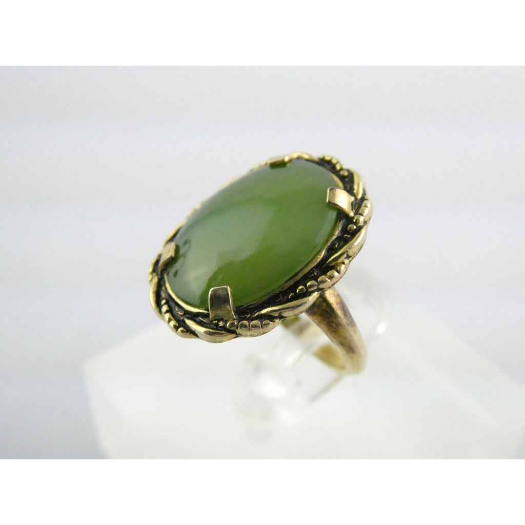 Vintage Clark and Coombs 10k Gold Fill Metal and Green Jade Ring Size 5 4.1g