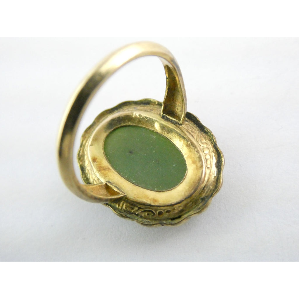 Vintage Clark and Coombs 10k Gold Fill Metal and Green Jade Ring Size 5 4.1g