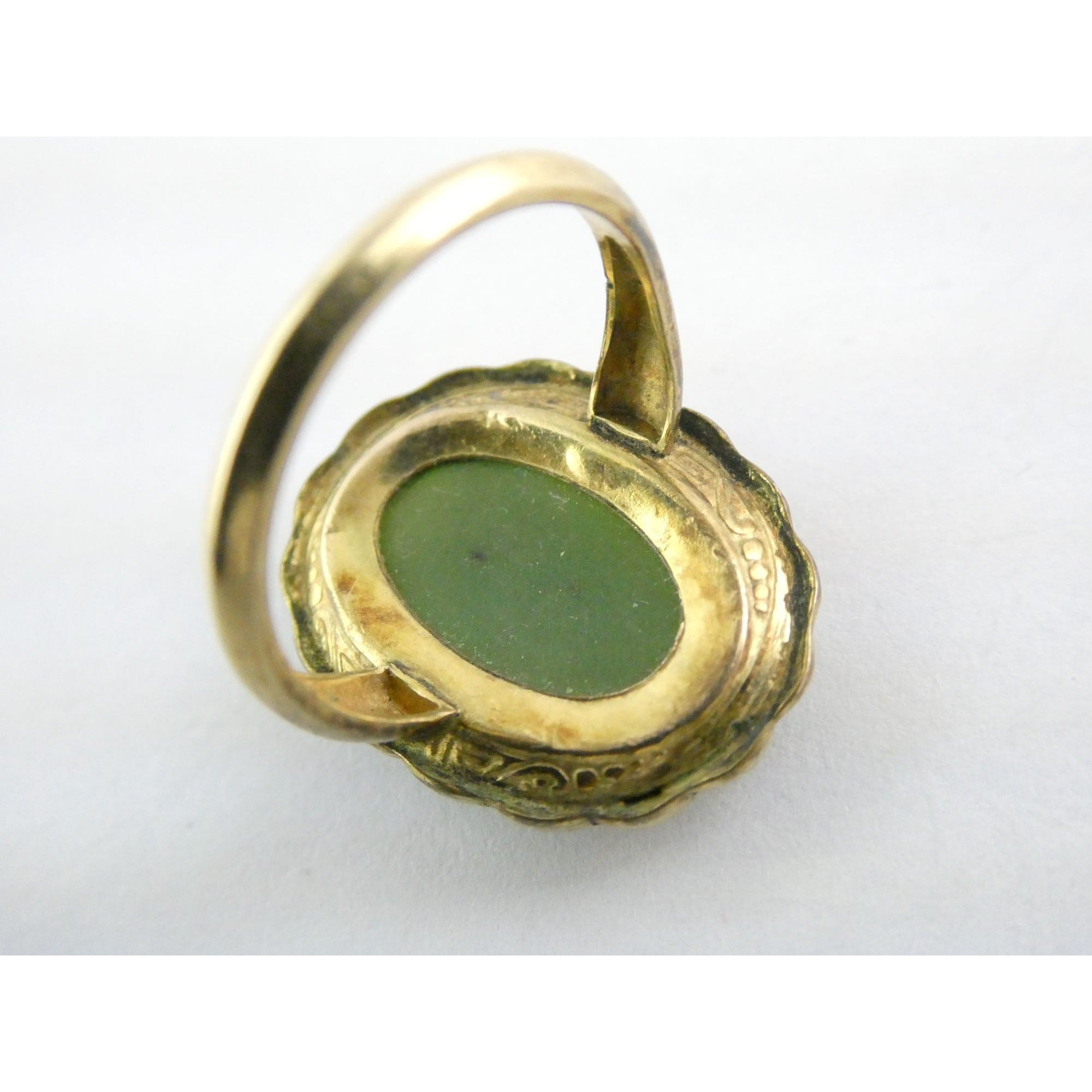 Vintage Clark and Coombs 10k Gold Fill Metal and Green Jade Ring Size 5 4.1g