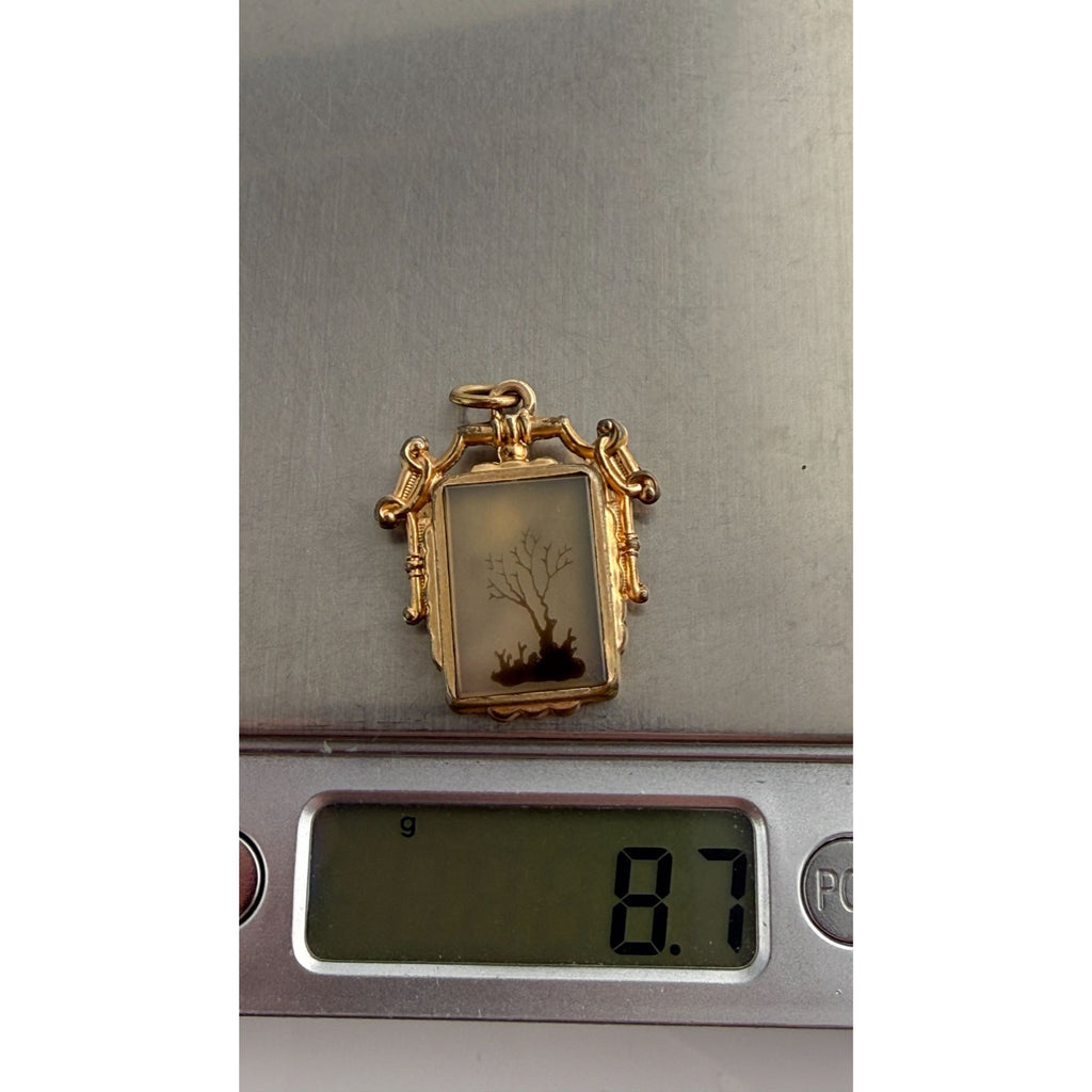 Antique Victorian Moss Agate Double Sided Pendant 8.7g Natural Tree Silhouette