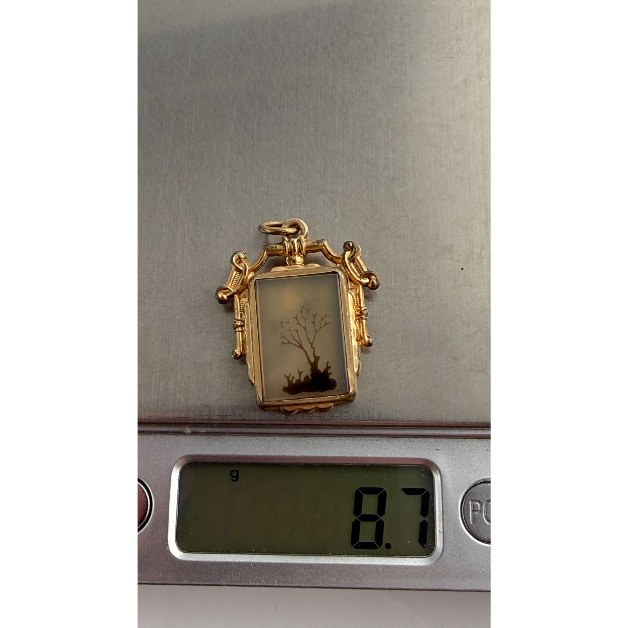Antique Victorian Moss Agate Double Sided Pendant 8.7g Natural Tree Silhouette