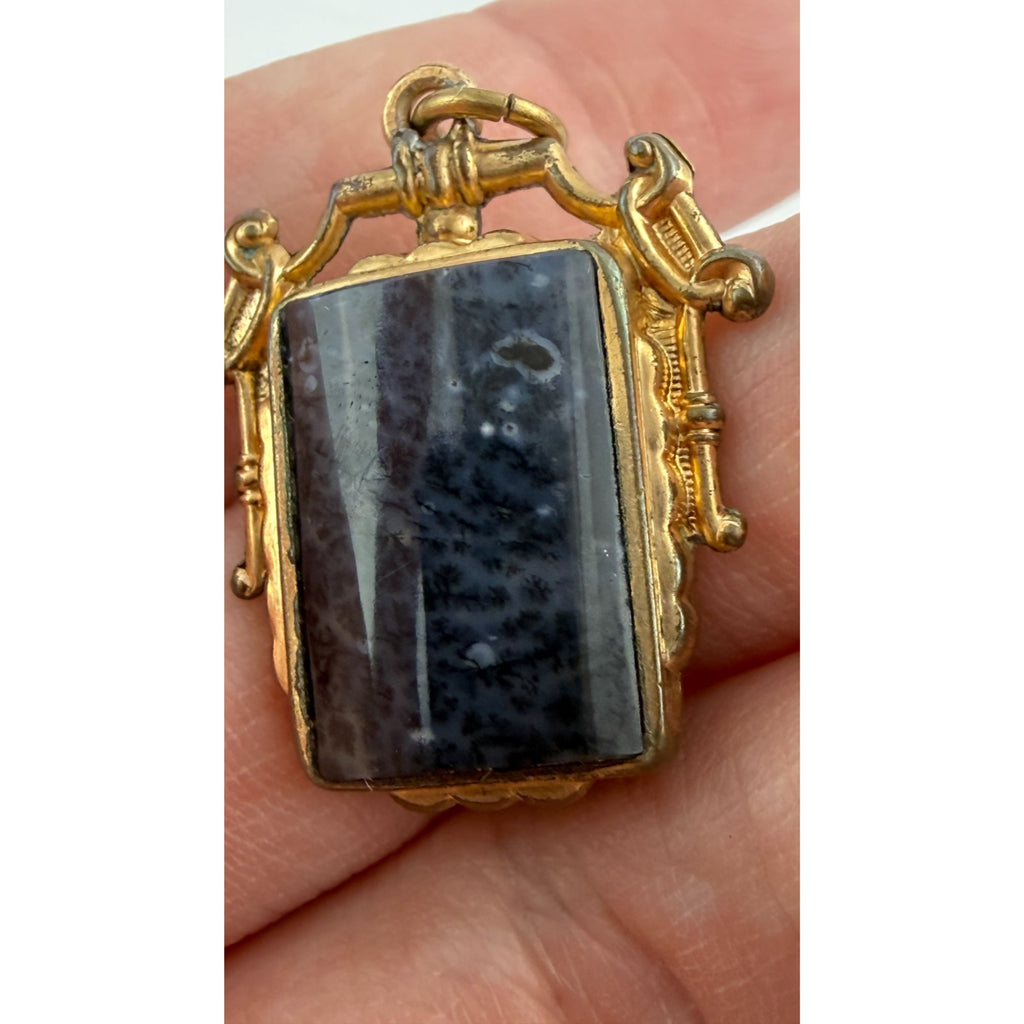 Antique Victorian Moss Agate Double Sided Pendant 8.7g Natural Tree Silhouette