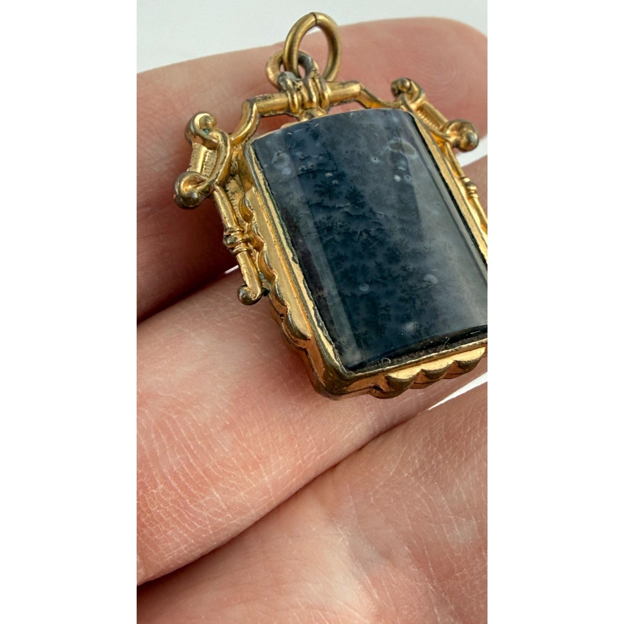 Antique Victorian Moss Agate Double Sided Pendant 8.7g Natural Tree Silhouette