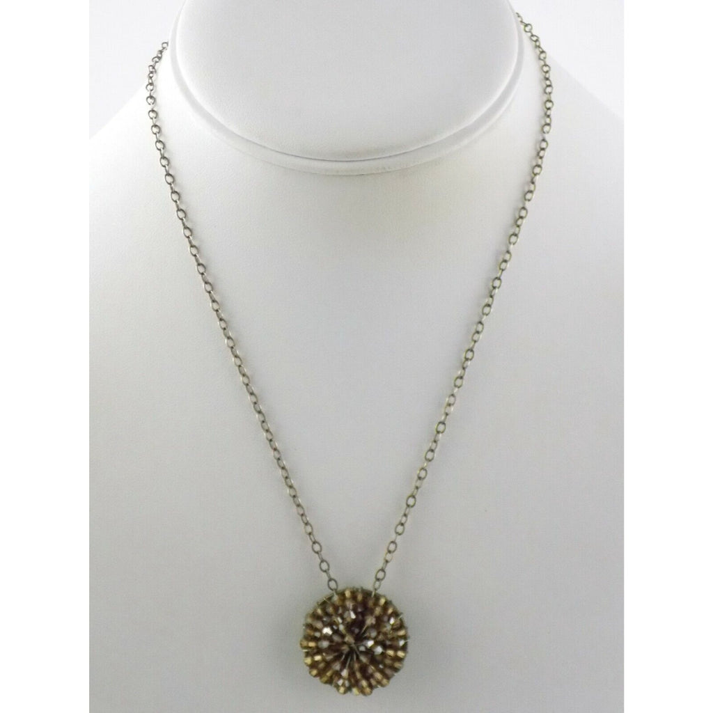 Handmade Wire Beaded American Quarter Pendant Necklace Silvertone Metal Chain