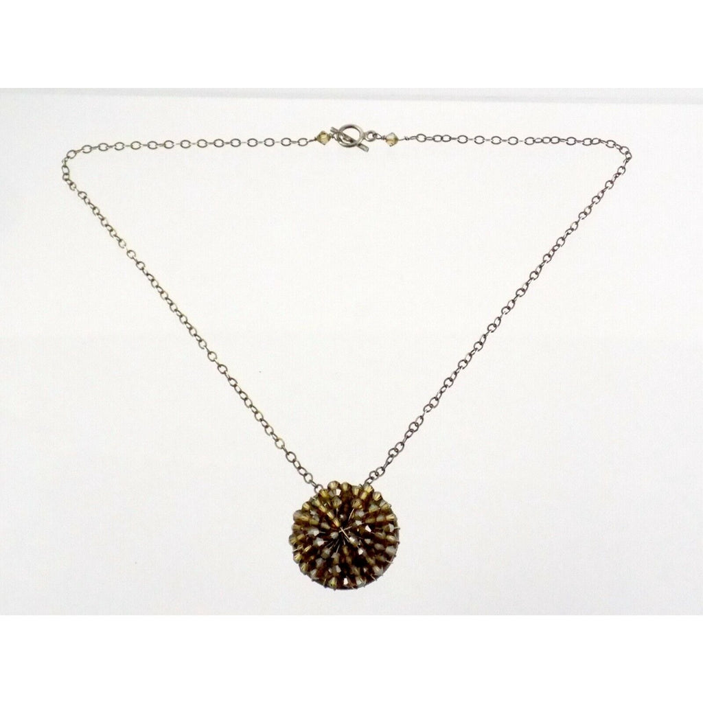 Handmade Wire Beaded American Quarter Pendant Necklace Silvertone Metal Chain