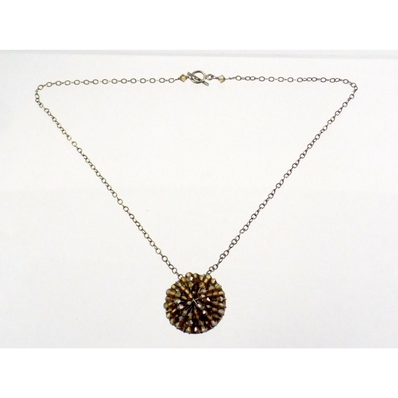 Handmade Wire Beaded American Quarter Pendant Necklace Silvertone Metal Chain