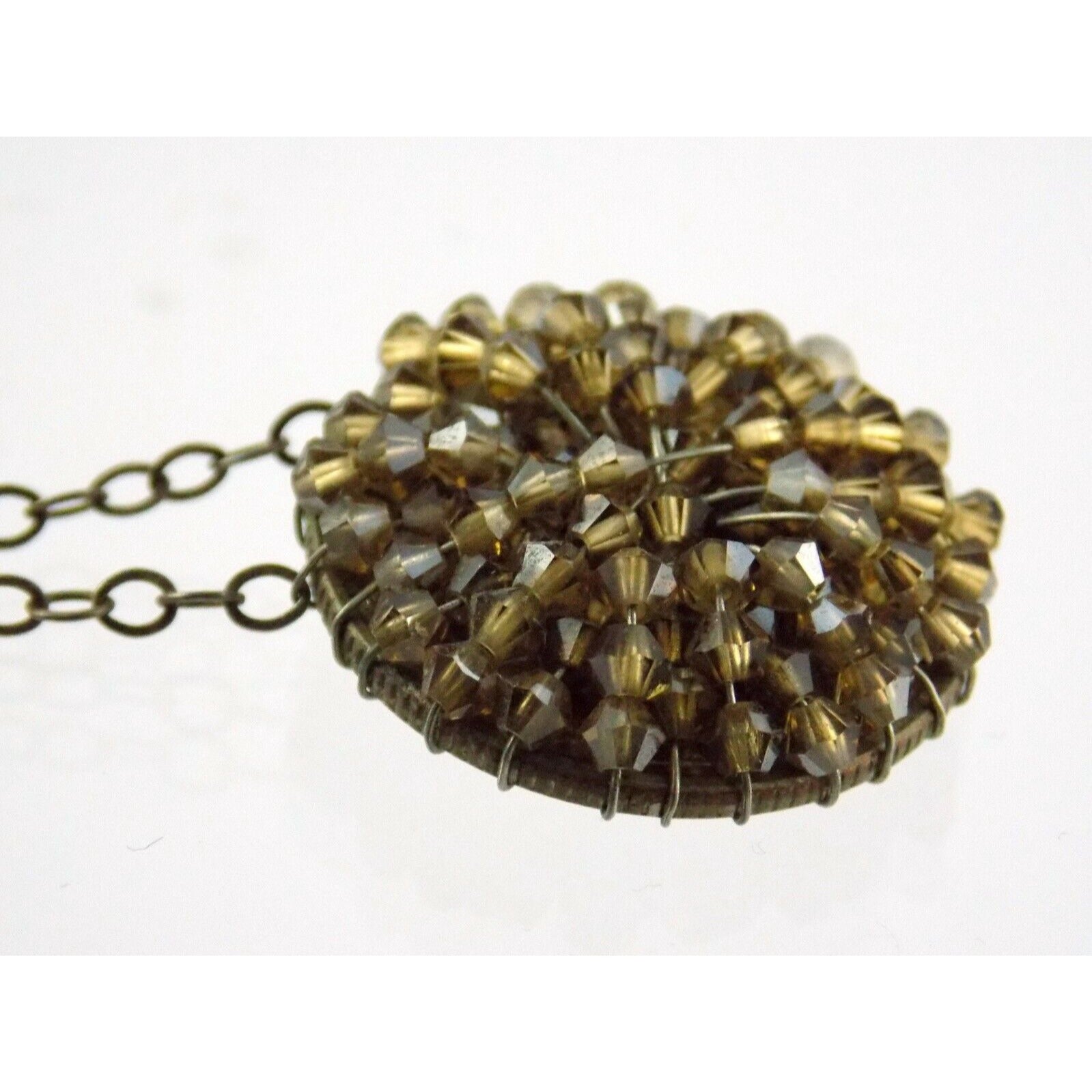 Handmade Wire Beaded American Quarter Pendant Necklace Silvertone Metal Chain