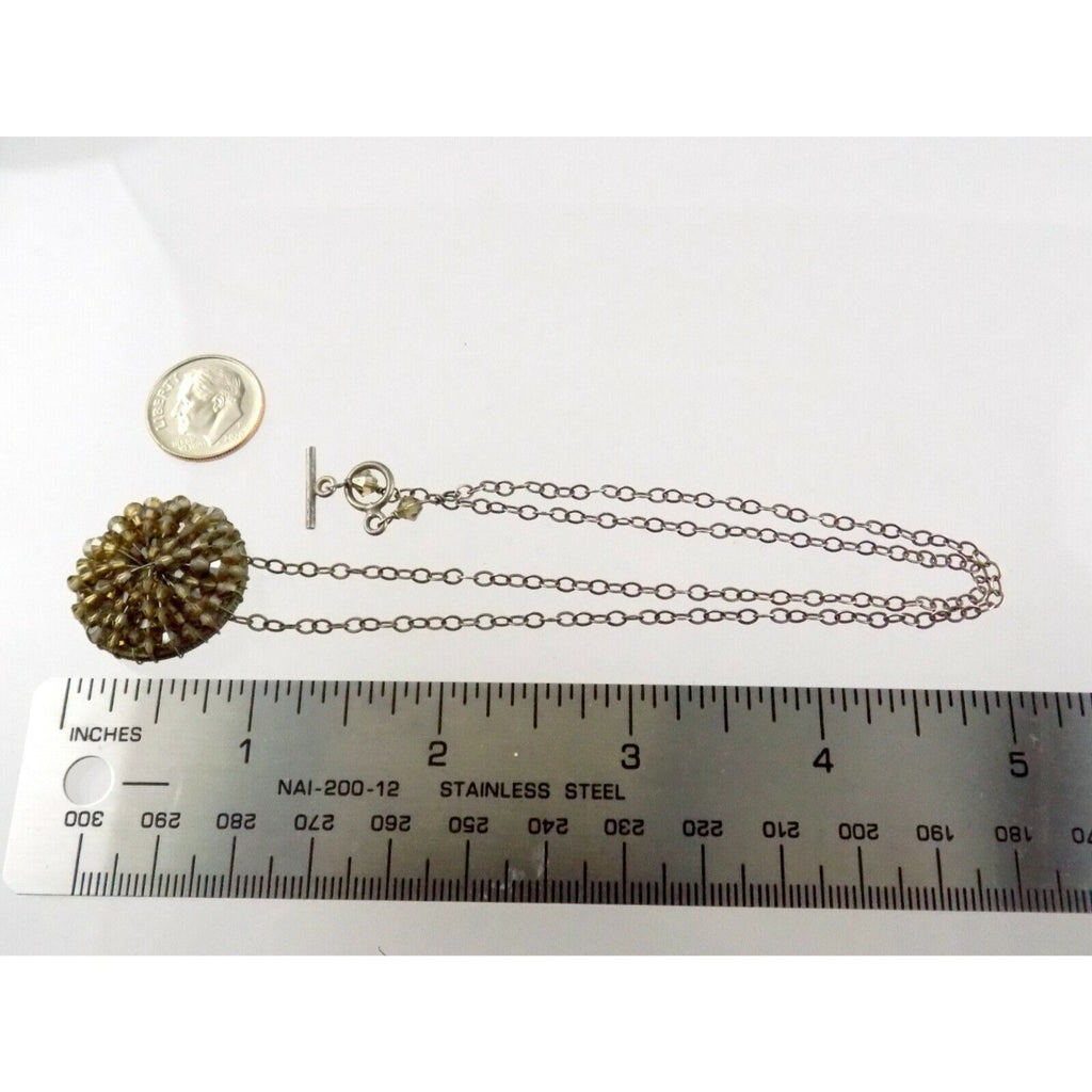 Handmade Wire Beaded American Quarter Pendant Necklace Silvertone Metal Chain