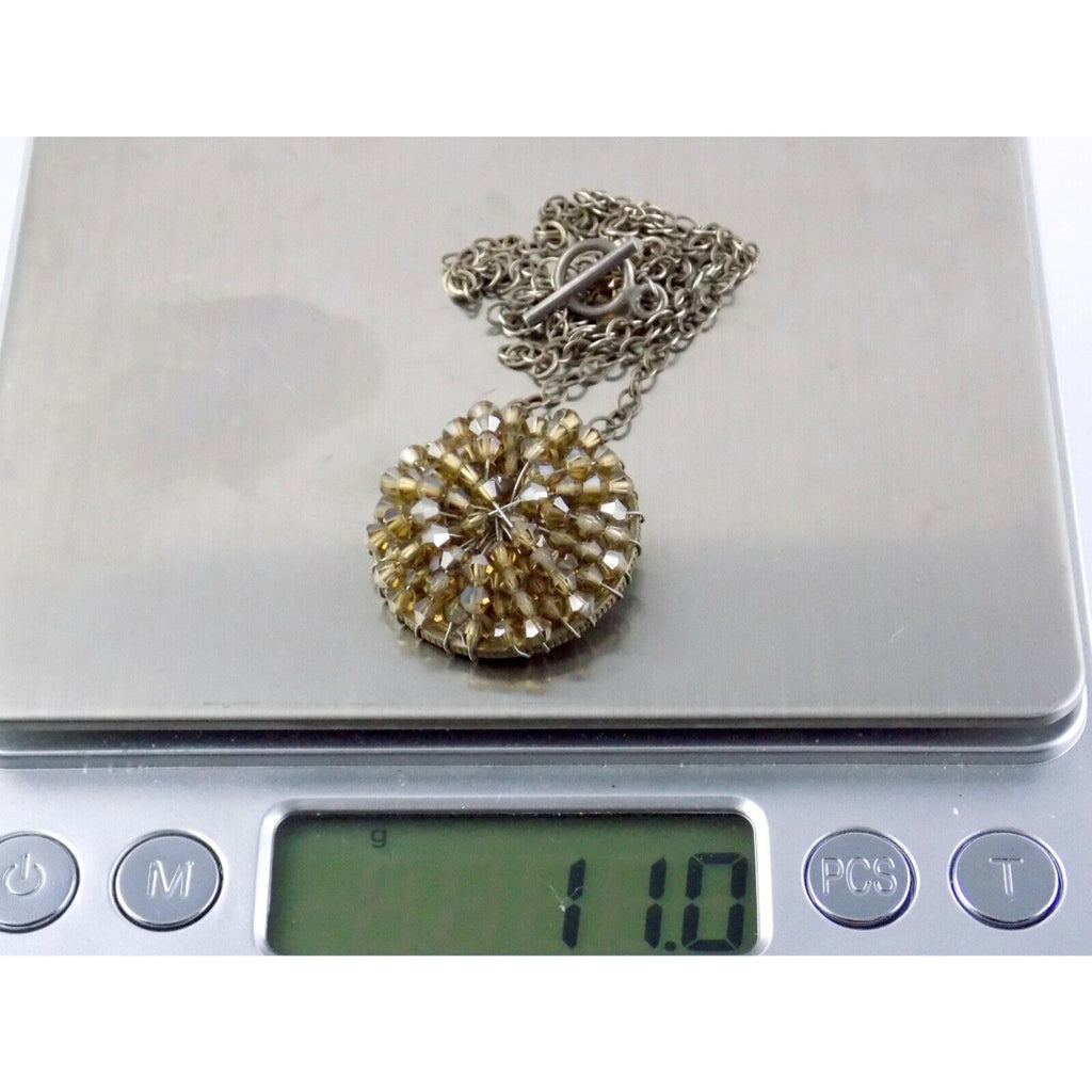 Handmade Wire Beaded American Quarter Pendant Necklace Silvertone Metal Chain