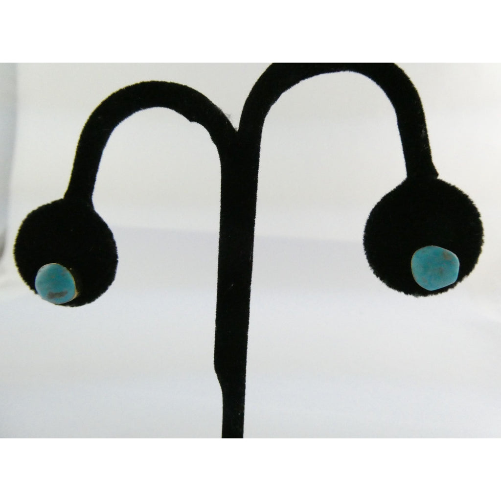 Gilt Sterling Silver Freeform Turquoise Cabochon Stud Earrings 1.5g 8mm Diameter